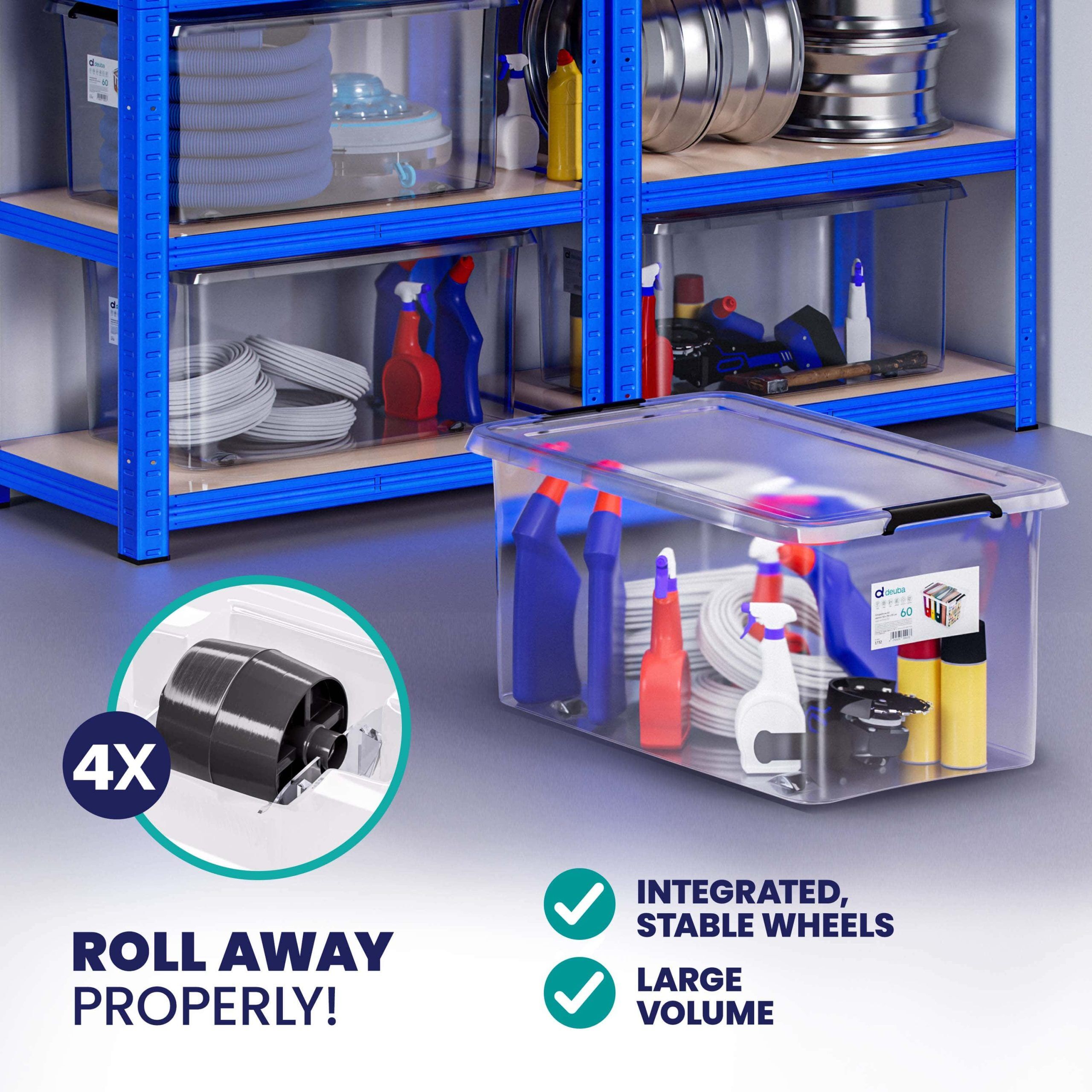 Aufbewahrungsbox 4er-Set Transparent 60x40x35cm 60L stapelbar