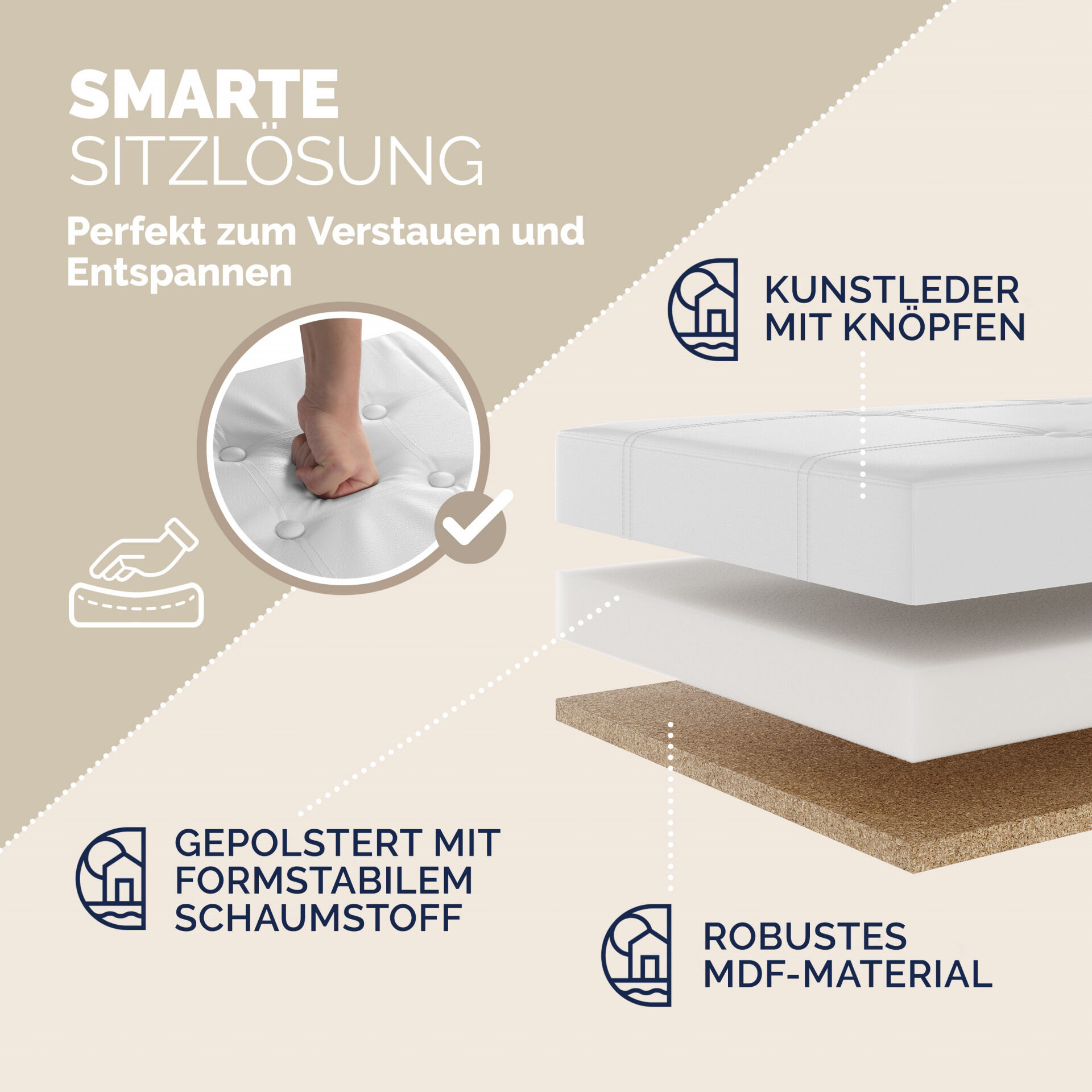 Sitzbank Weiß 76x38x38cm mit Stauraum faltbar