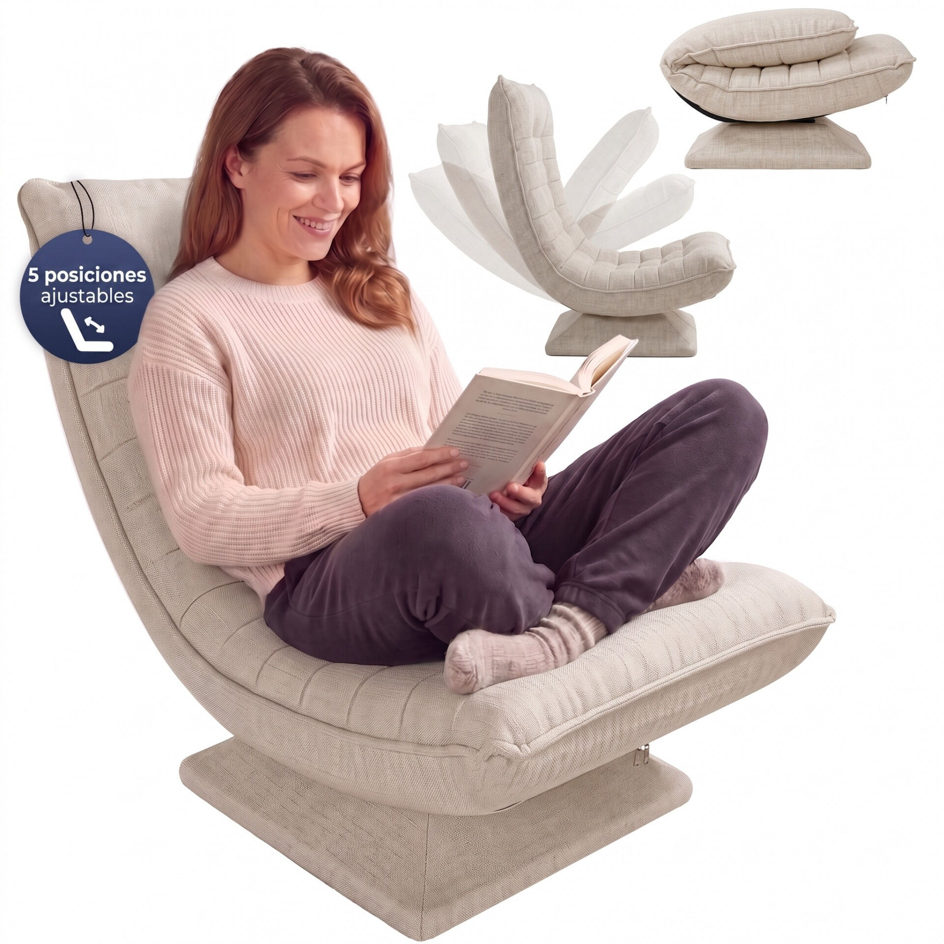 Sessel Aberdeen Creme Stoff 5fach verstellbar 360 Grad drehbar klappbar