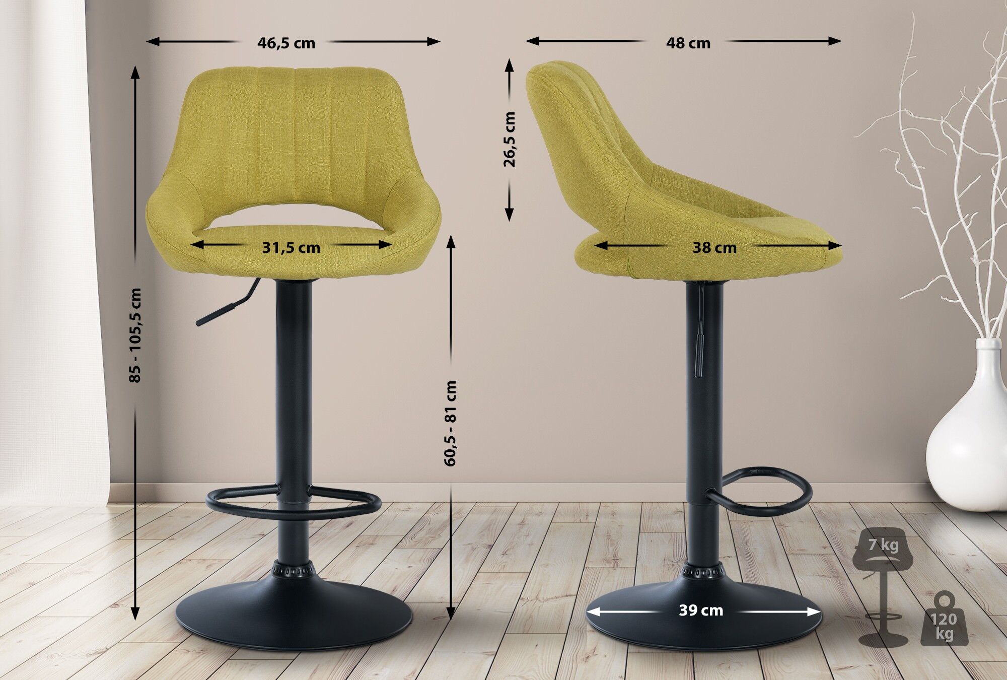 2er Set Barhocker Milet Stoff B, grün