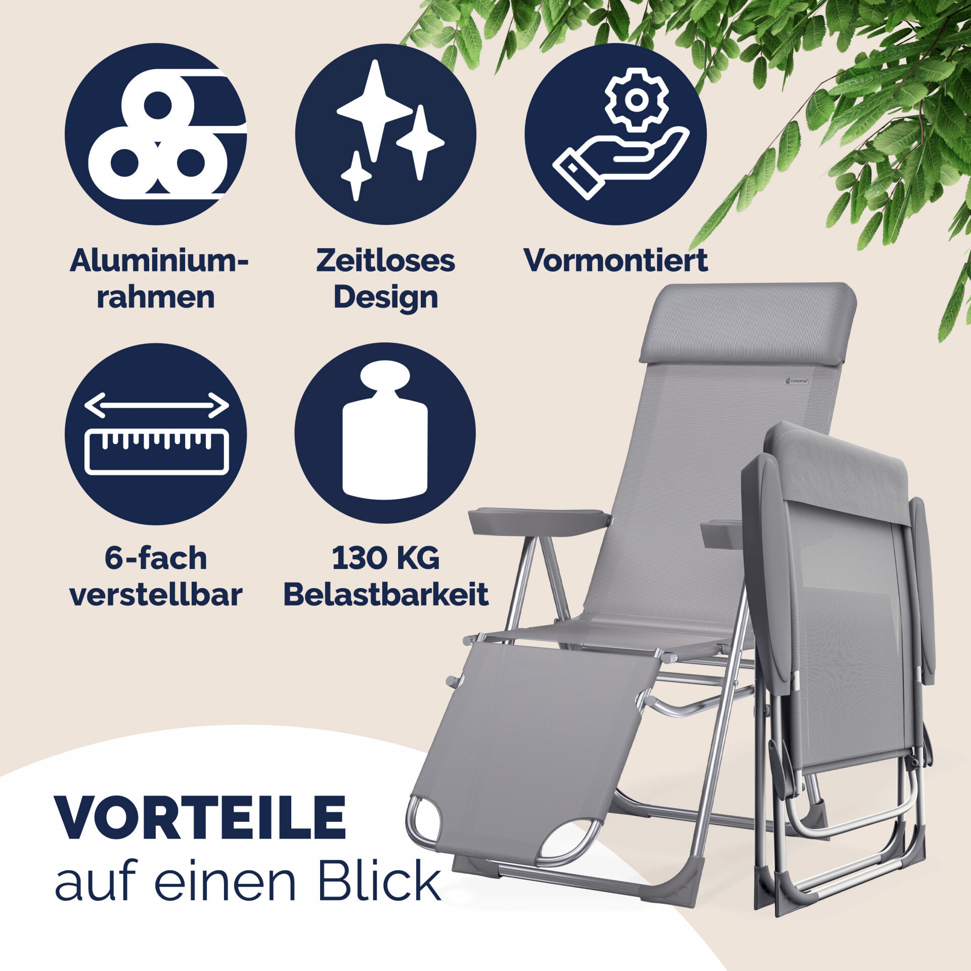 Gartenstuhl Hochlehner 2er-Set Anthrazit Alu