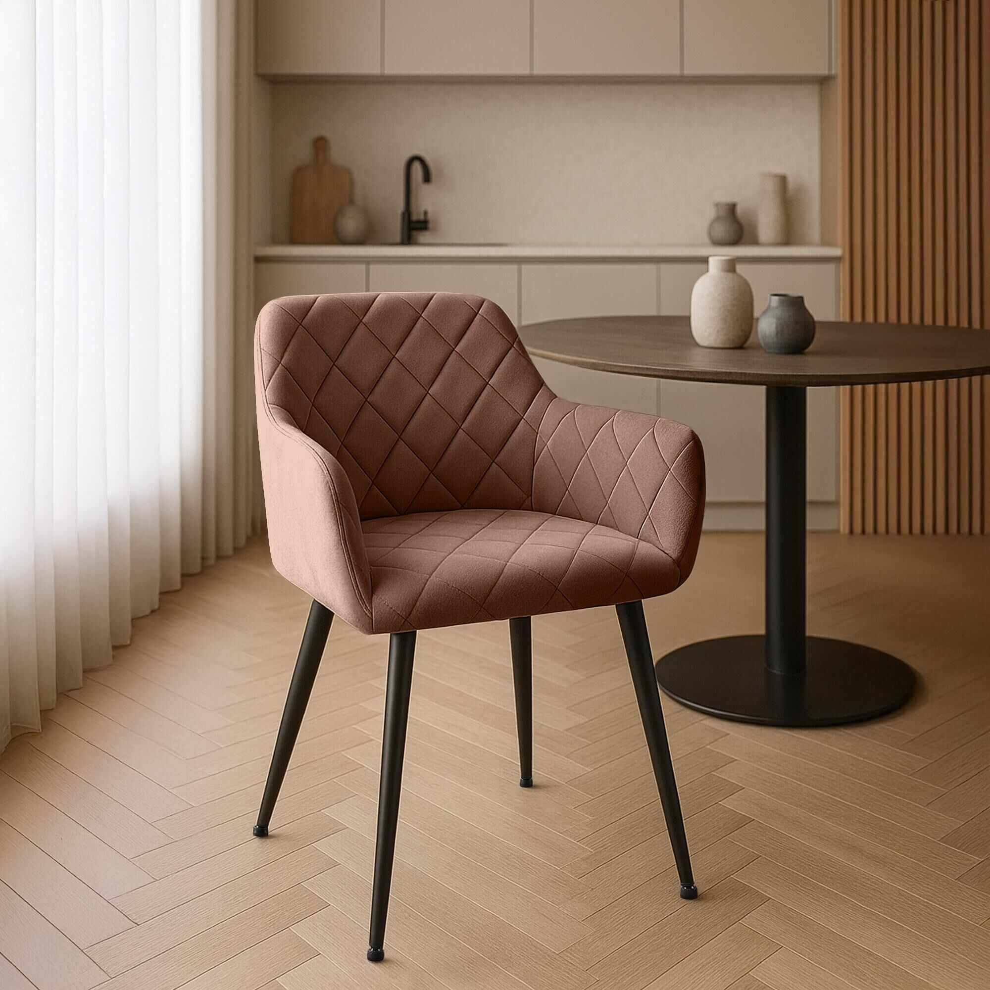 2er Set Esszimmerstuhl Monett Samt B, braun