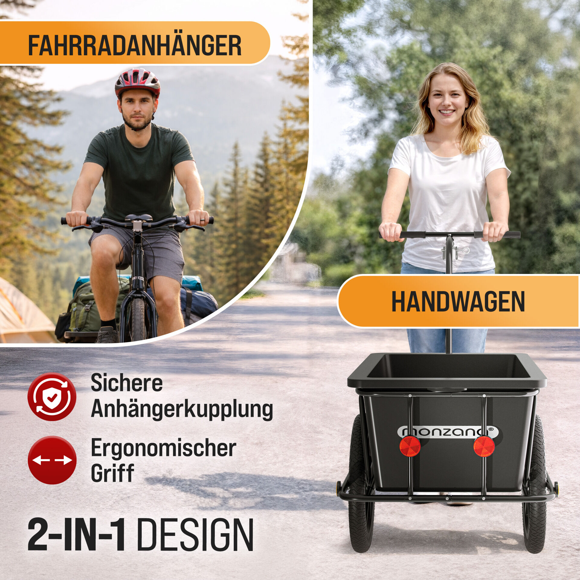 Fahrradanhänger Schwarz 90L inkl Kupplung