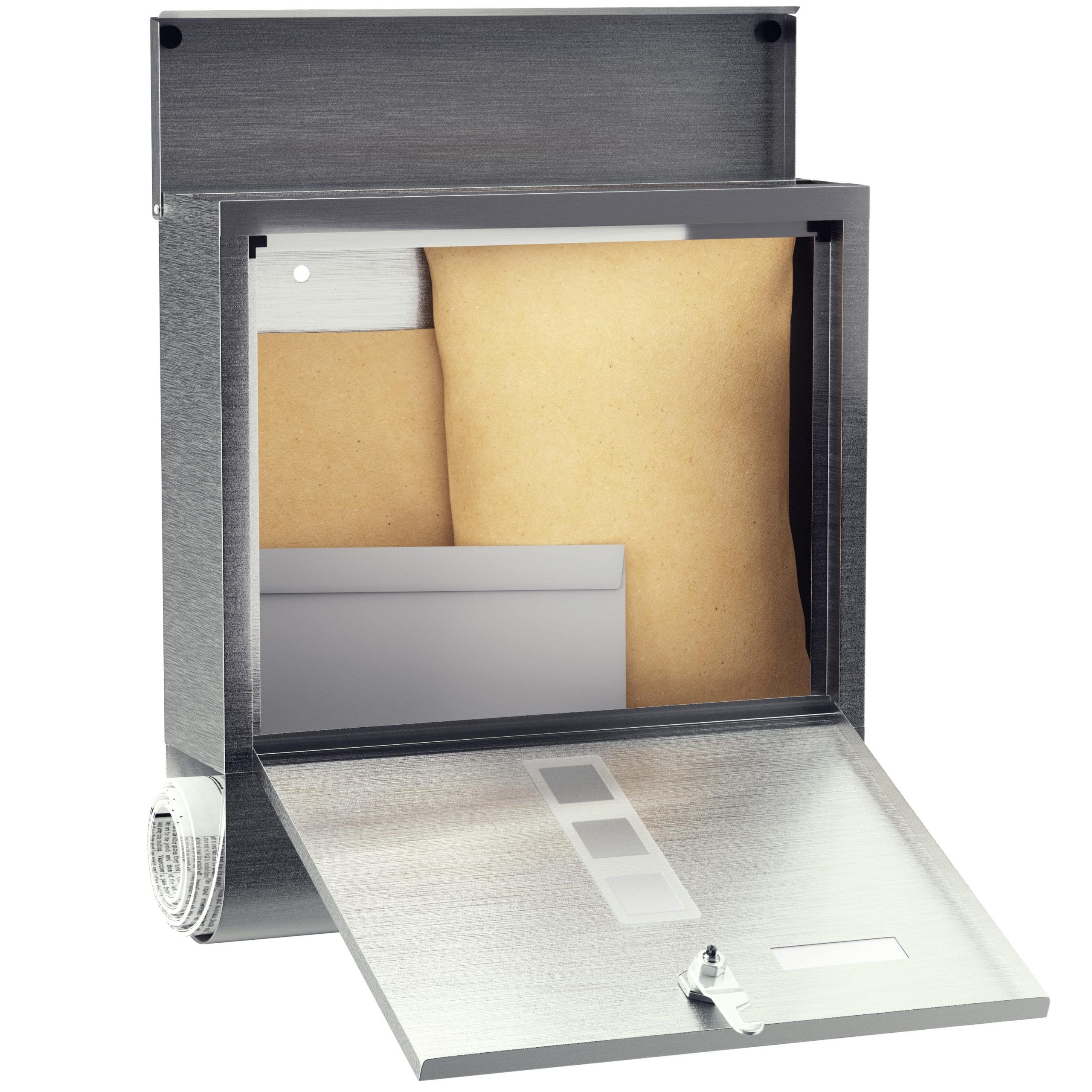 Briefkasten mit Zeitungsrohr Edelstahl Silber