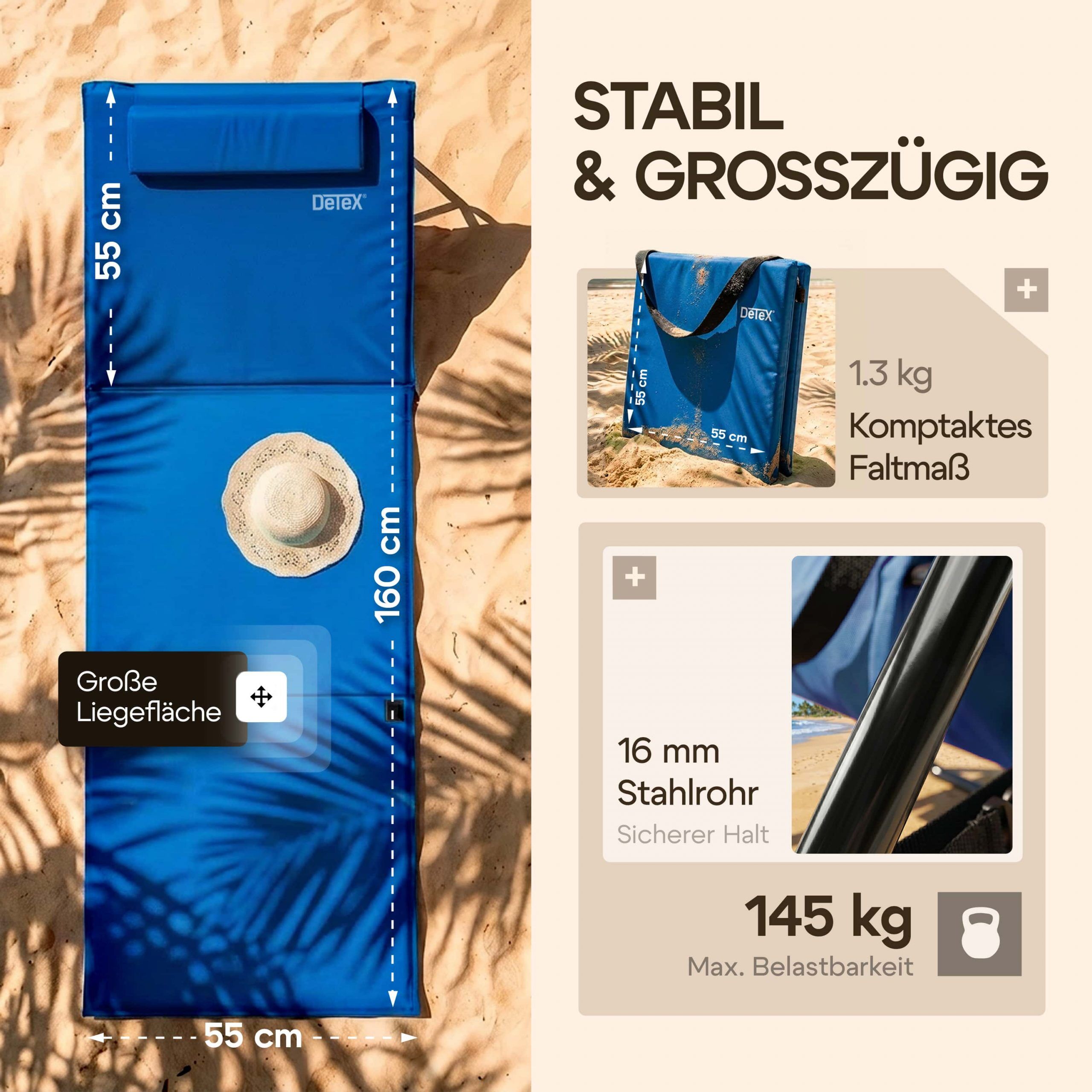 Strandmatte Blau 158x56x46cm