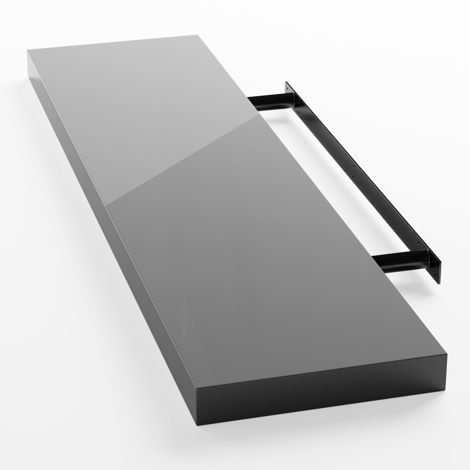 Wandregal Schweberegal 90cm Hochglanz Grau + Halterung