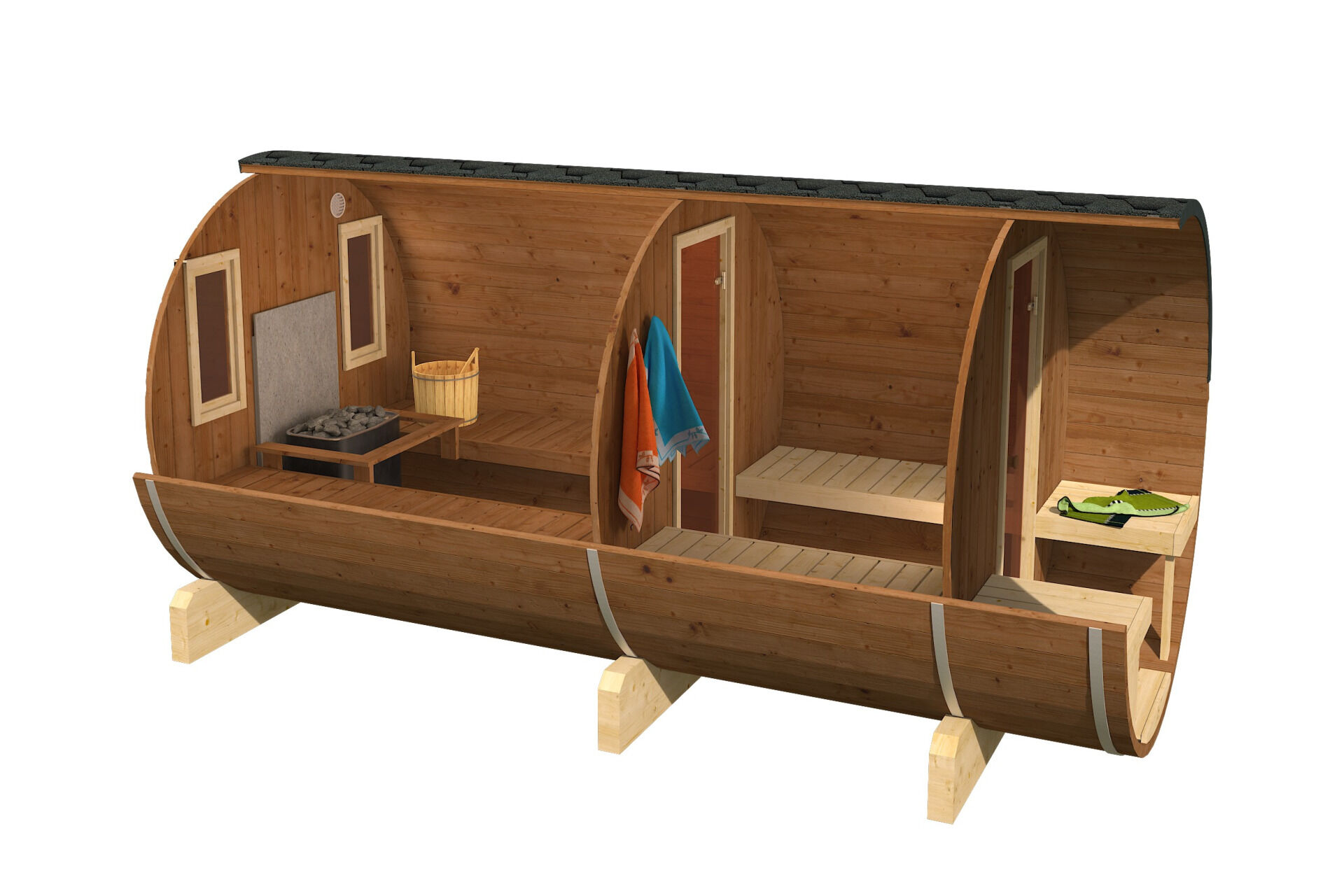 SPANOVA Fasssauna Jori – 400 cm mit Vorraum & Terrasse, Fichte