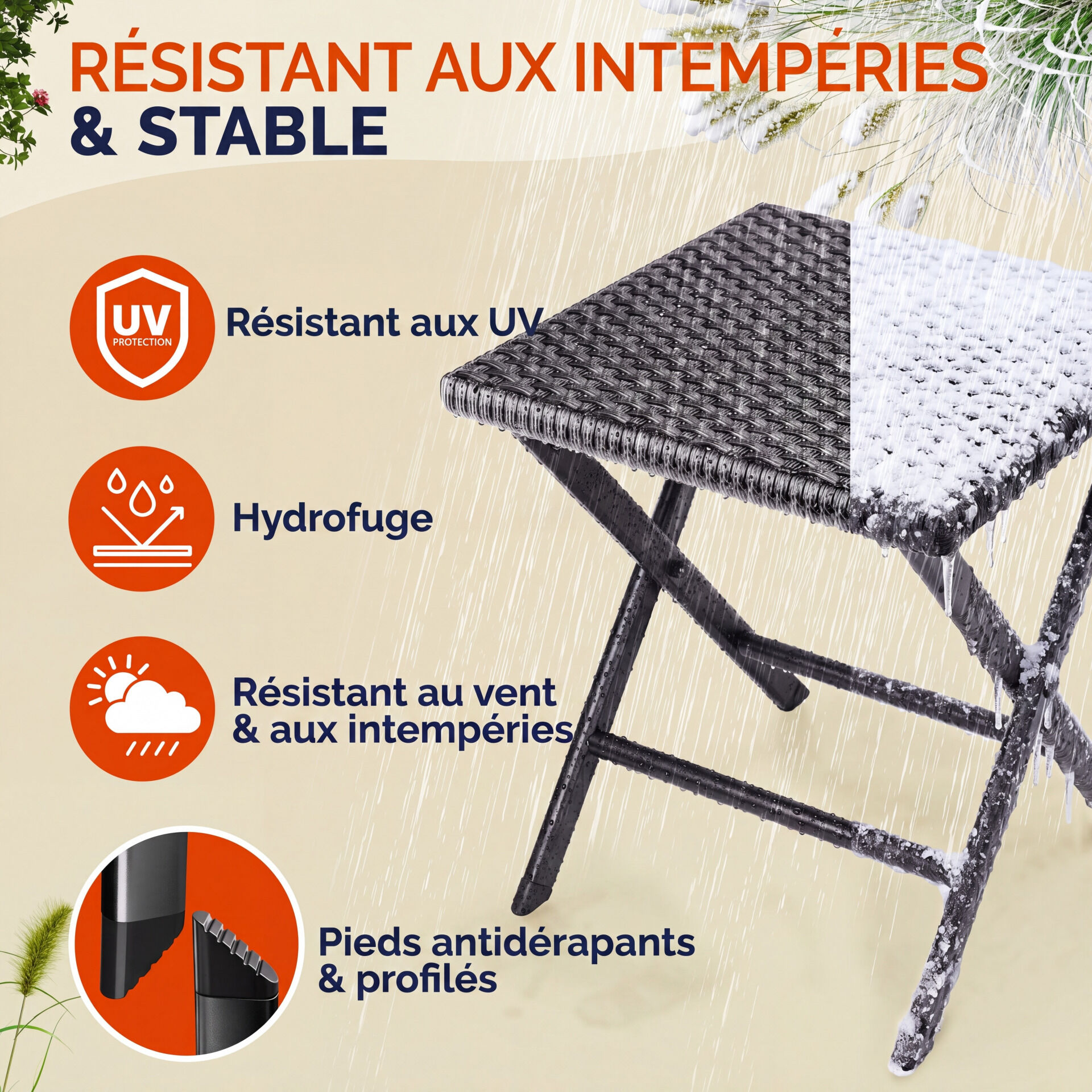 Polyrattan Klapphocker Anthrazit 3in1 120kg Belastbarkeit 43x40x44cm klappbar leicht tragbar außen wetterfest