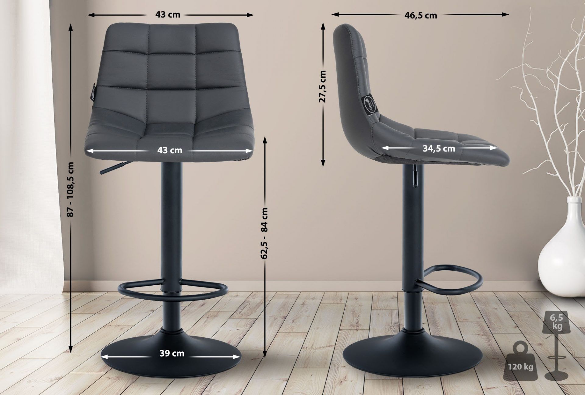 Barhocker Jerry Kunstleder schwarz, grau