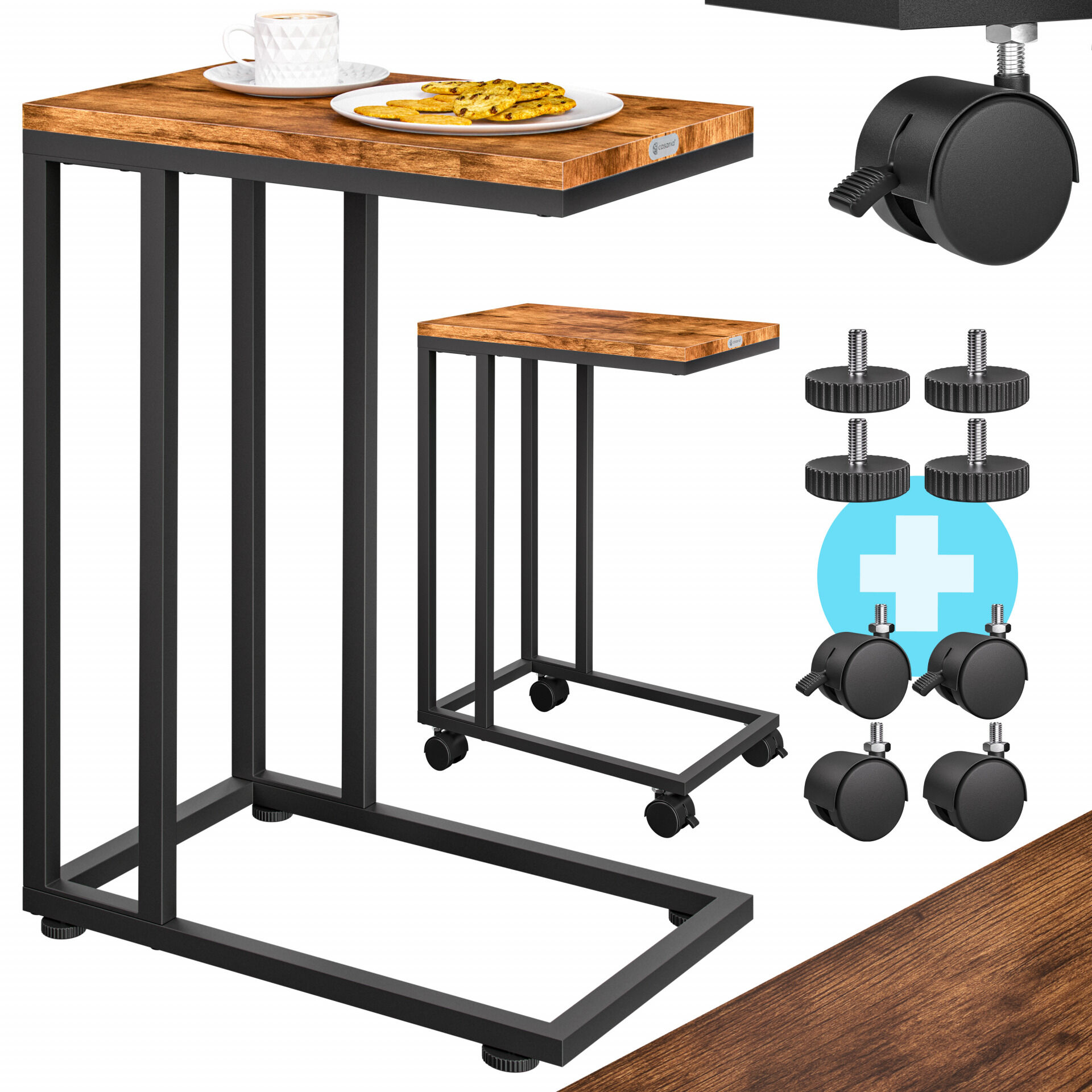 Beistelltisch Schwarz unterfahrbar 50x35x65/70cm mobil Rollen mit Bremse