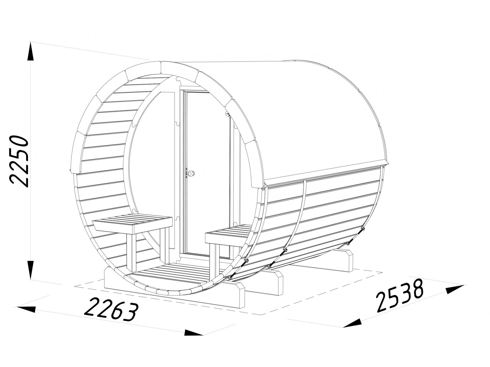 Palmako Saunafass Anita 1,3+0,7 m² mit Glasfront