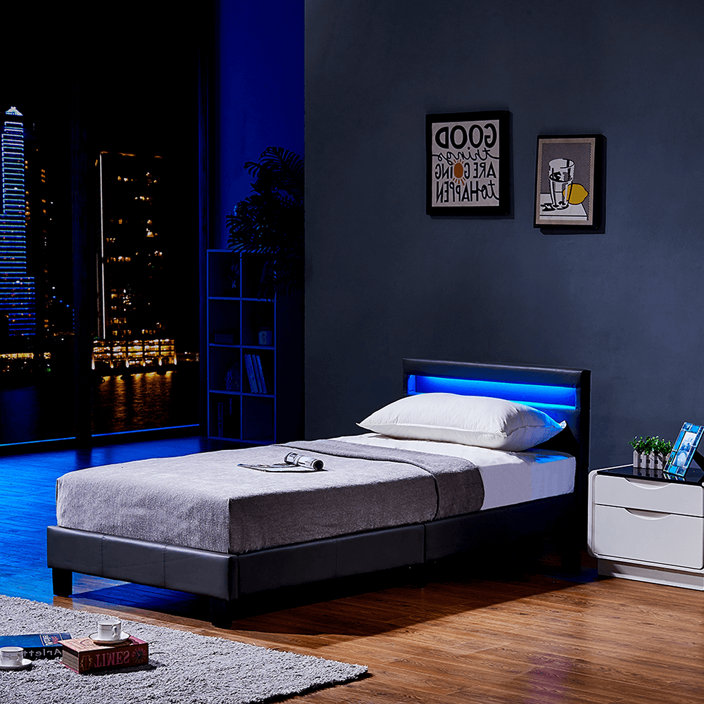 LED Bett ASTRO mit Matratze - 90 x 200 cm Dunkelgrau