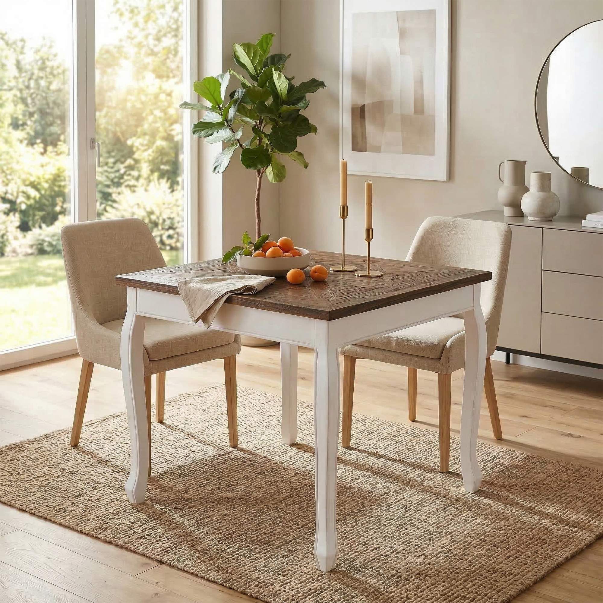 Esstisch Lindon 80x80 cm eckig, weiß/braun