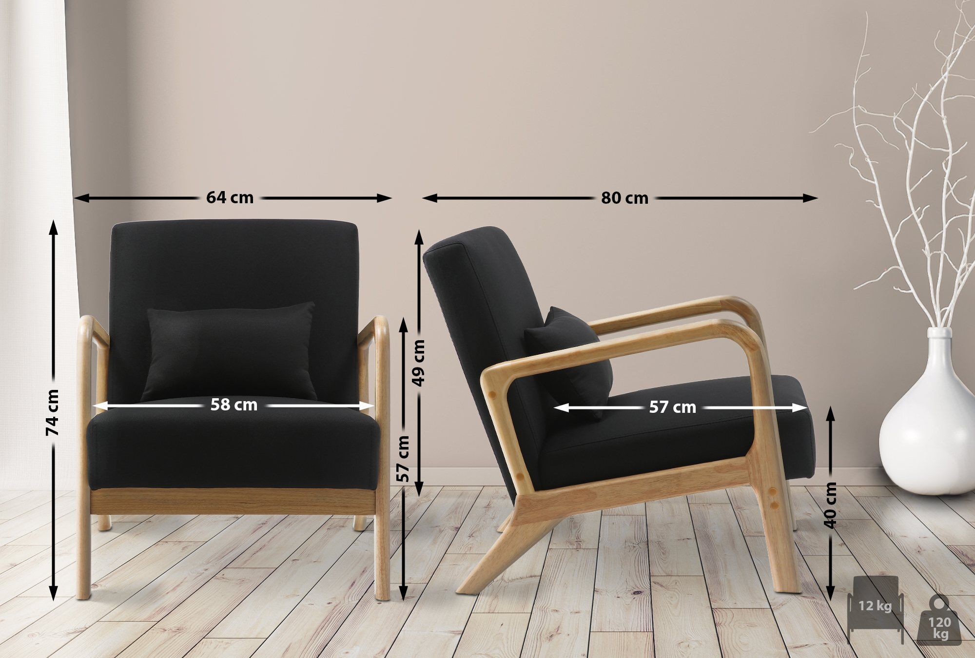 Sessel Hibbing Stoff, schwarz