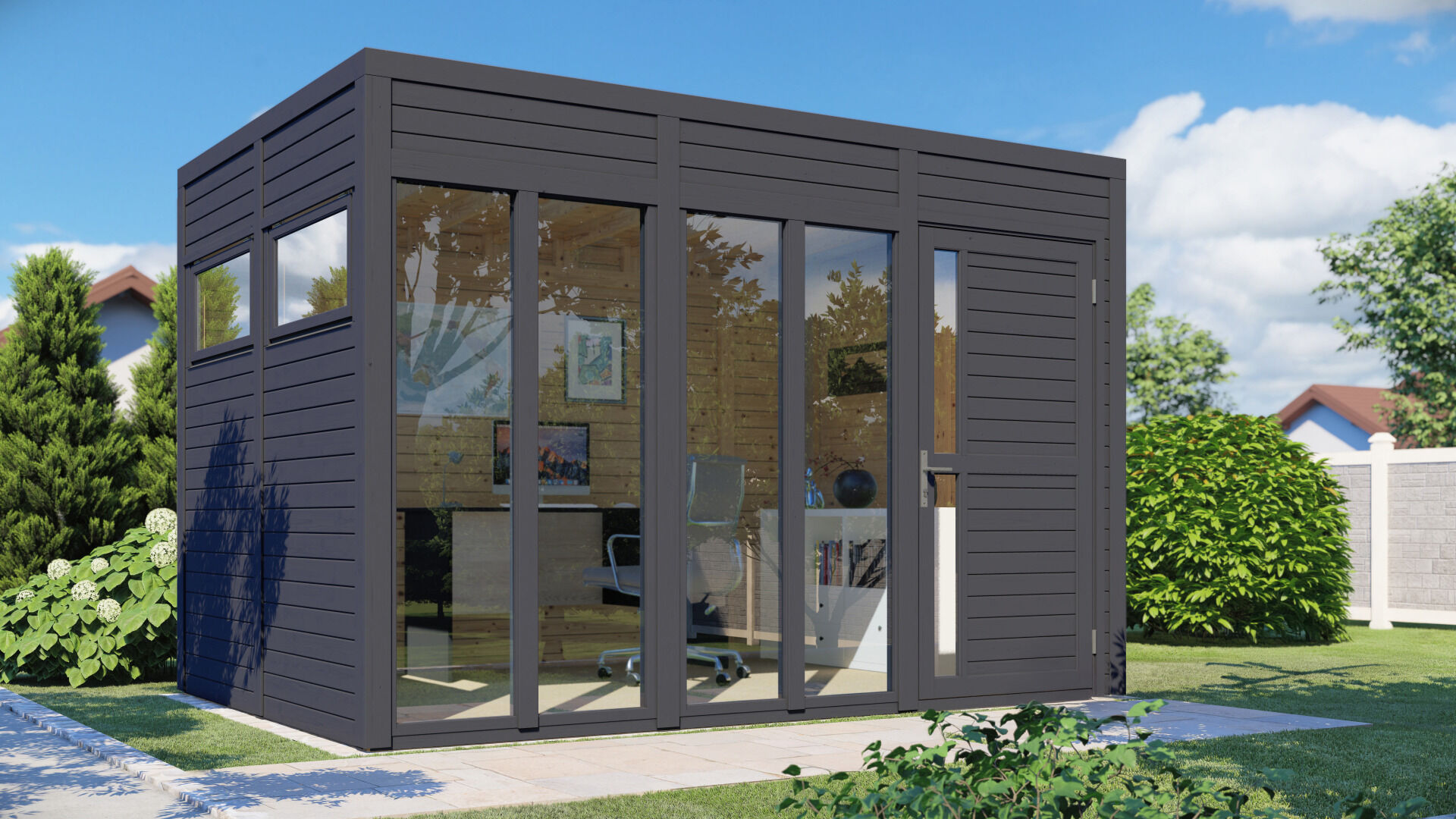 Gartenhaus Holz Cubus 3 Office anthrazit 333 x 230 cm