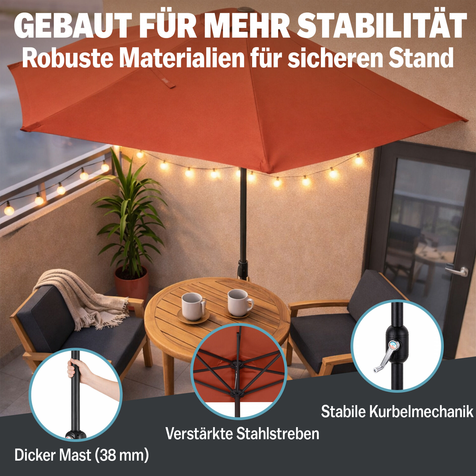Terrassen-Sonnenschirm Terrakotta UV-Schutz 80+