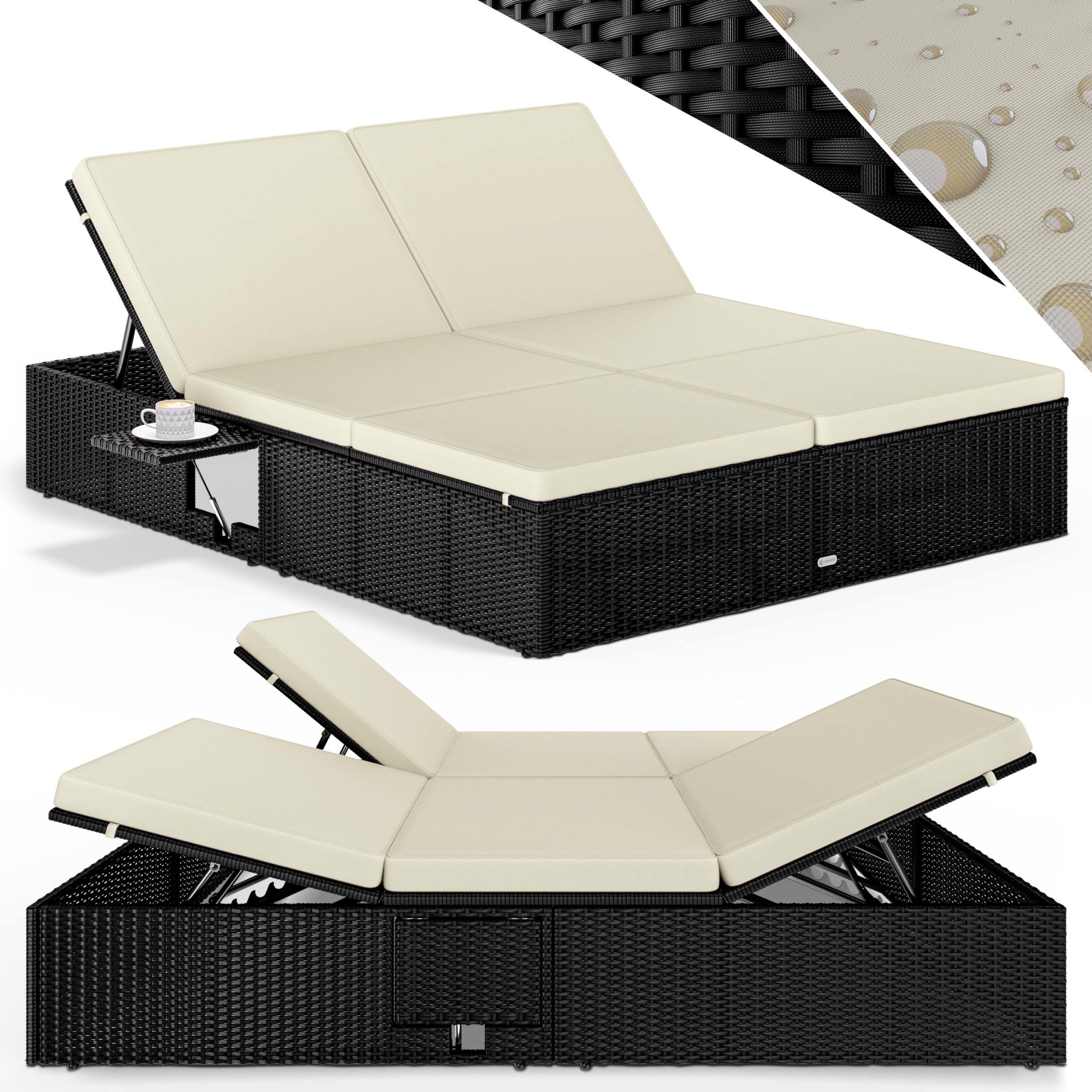 Polyrattan Sonnenliege Schwarz/Creme 200x160x33cm