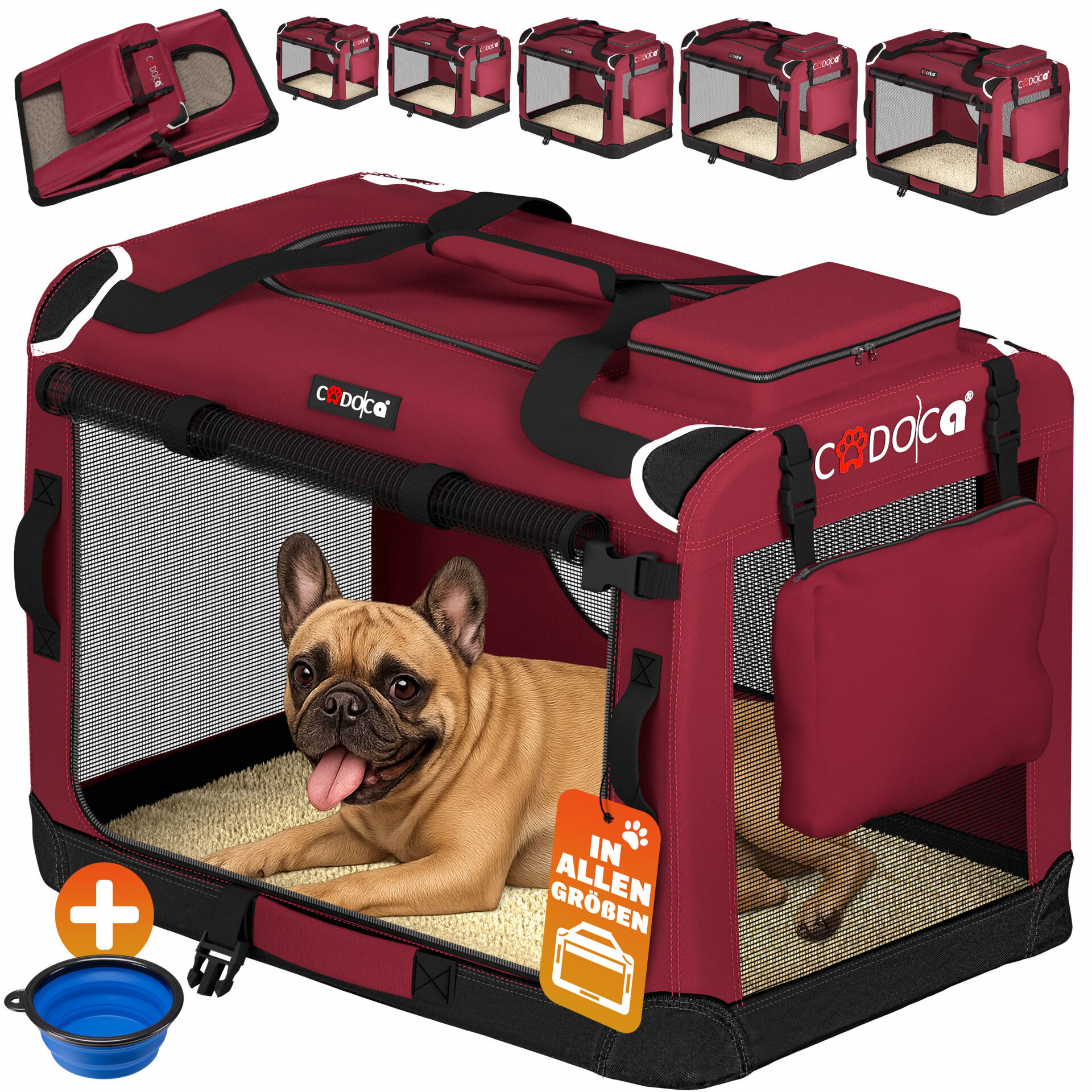 664562 Hundebox faltbar M 60x42x44cm Dunkelrot