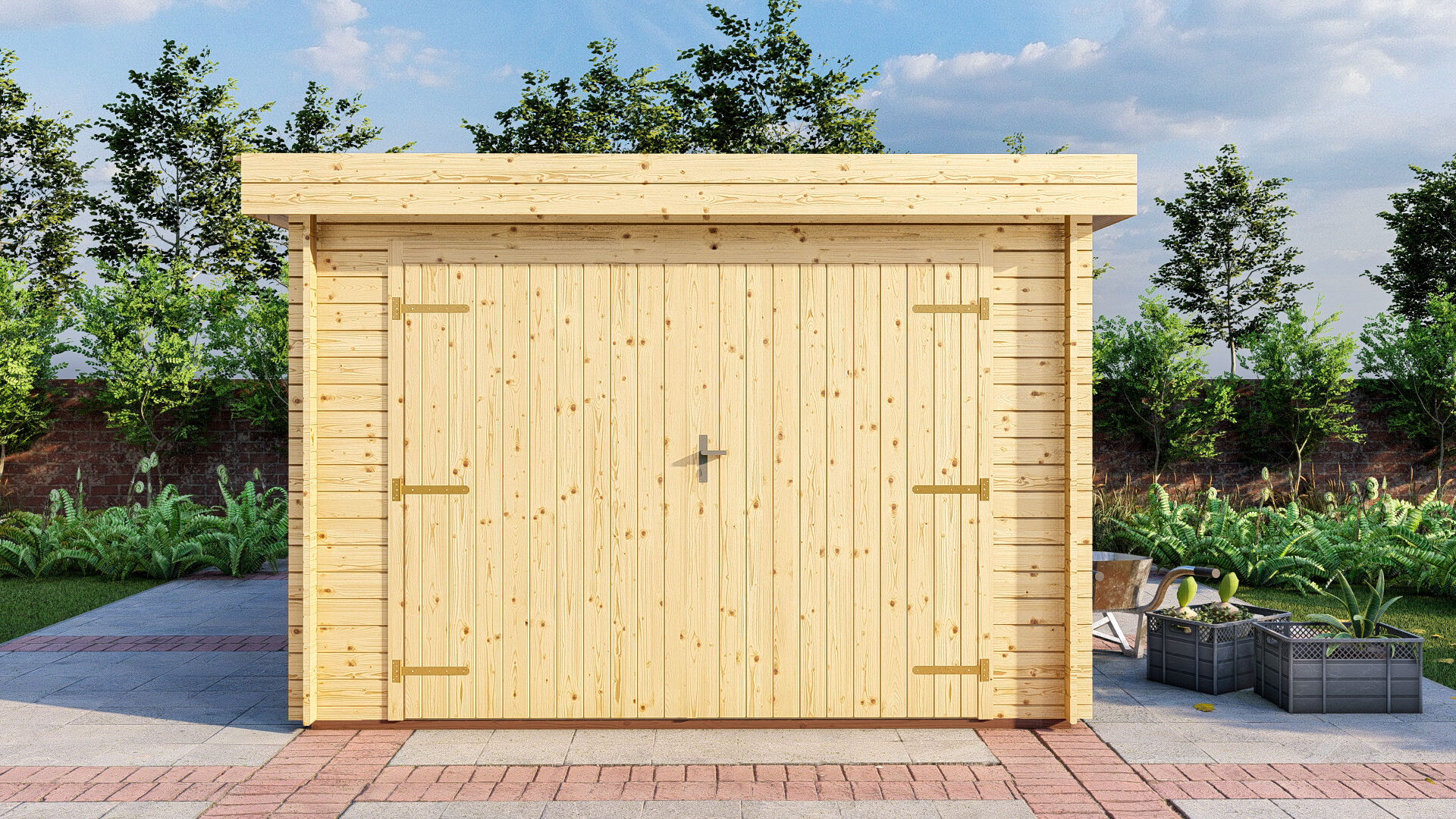 Flachdach Holzgarage Schweden 50 – 28 mm Blockbohlen Garage mit Holztor