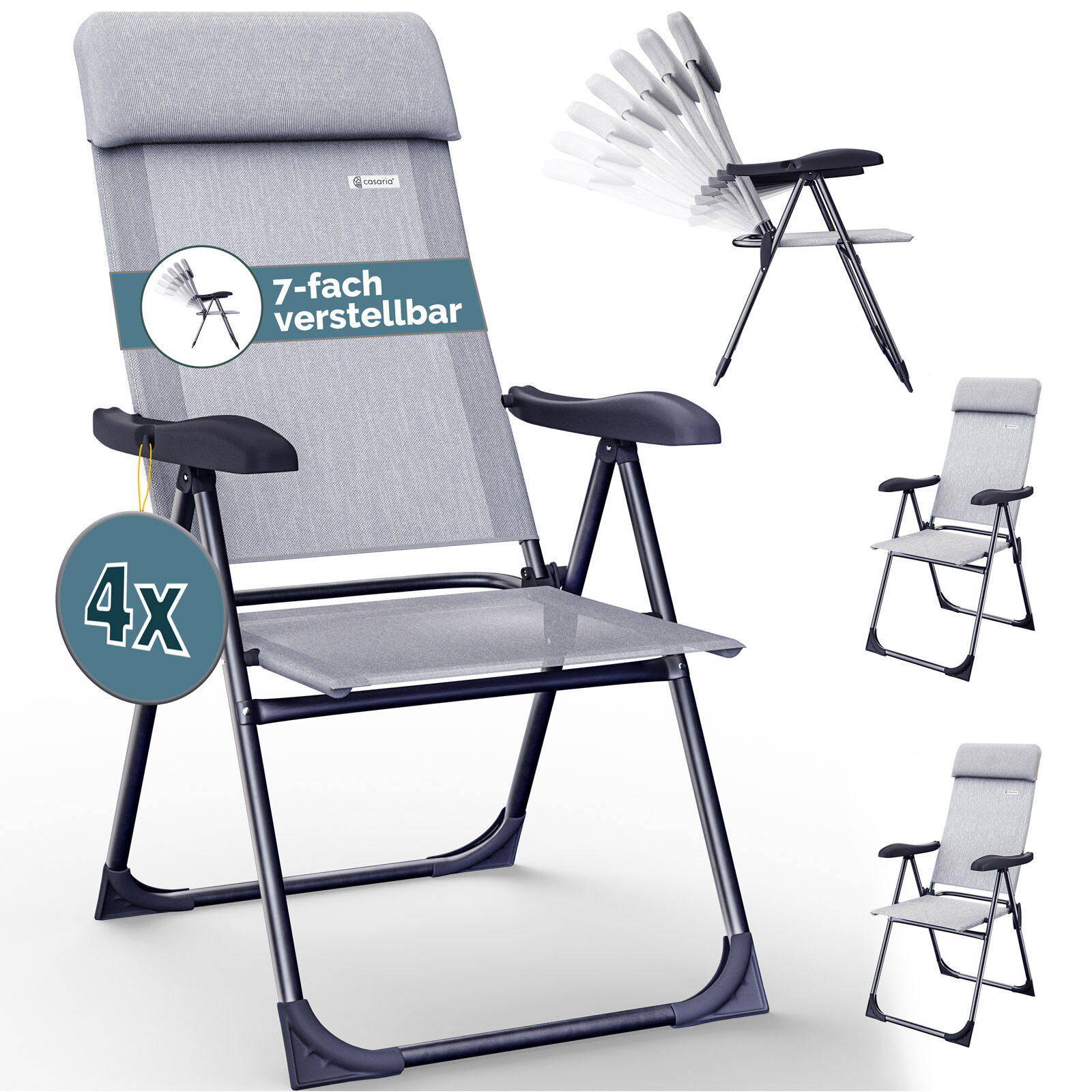 Gartenstuhl klappbar 4er-Set Grau meliert Alu Hochlehner verstellbar