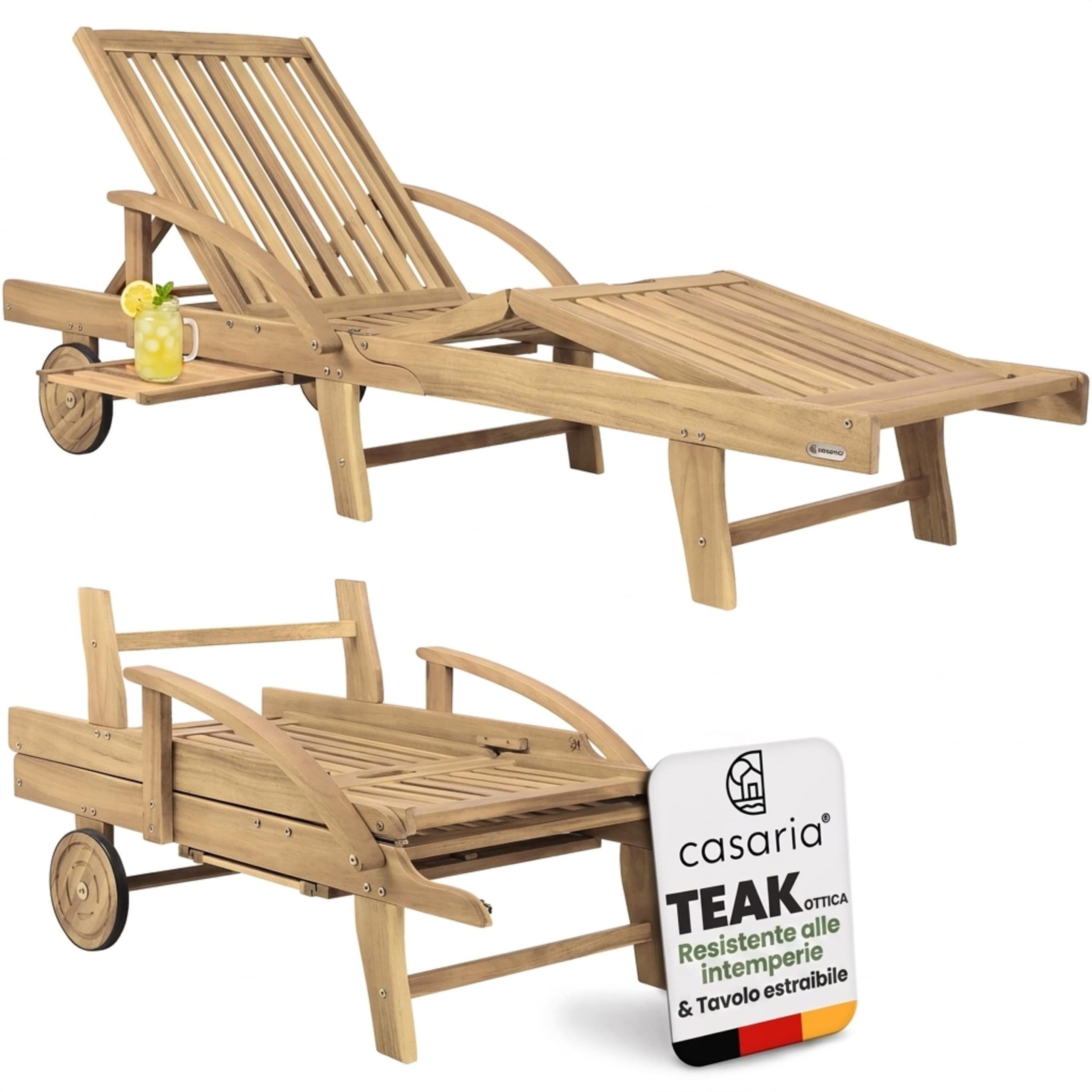 Gartenliege klappbar verstellbar Akazienholz Teak Optik Ausziehtisch Rollen
