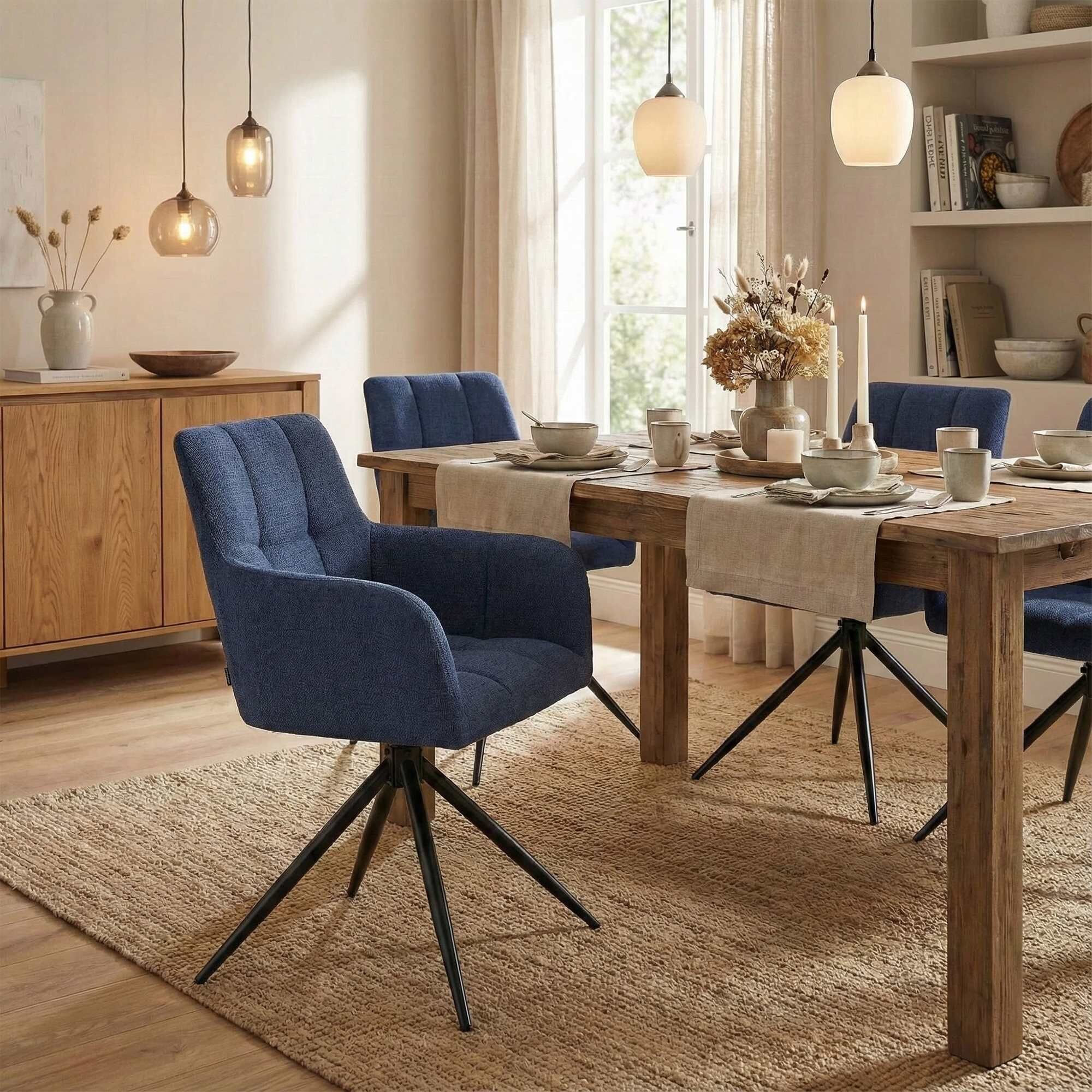 2er Set Esszimmerstuhl Jonah Stoff, dunkelblau