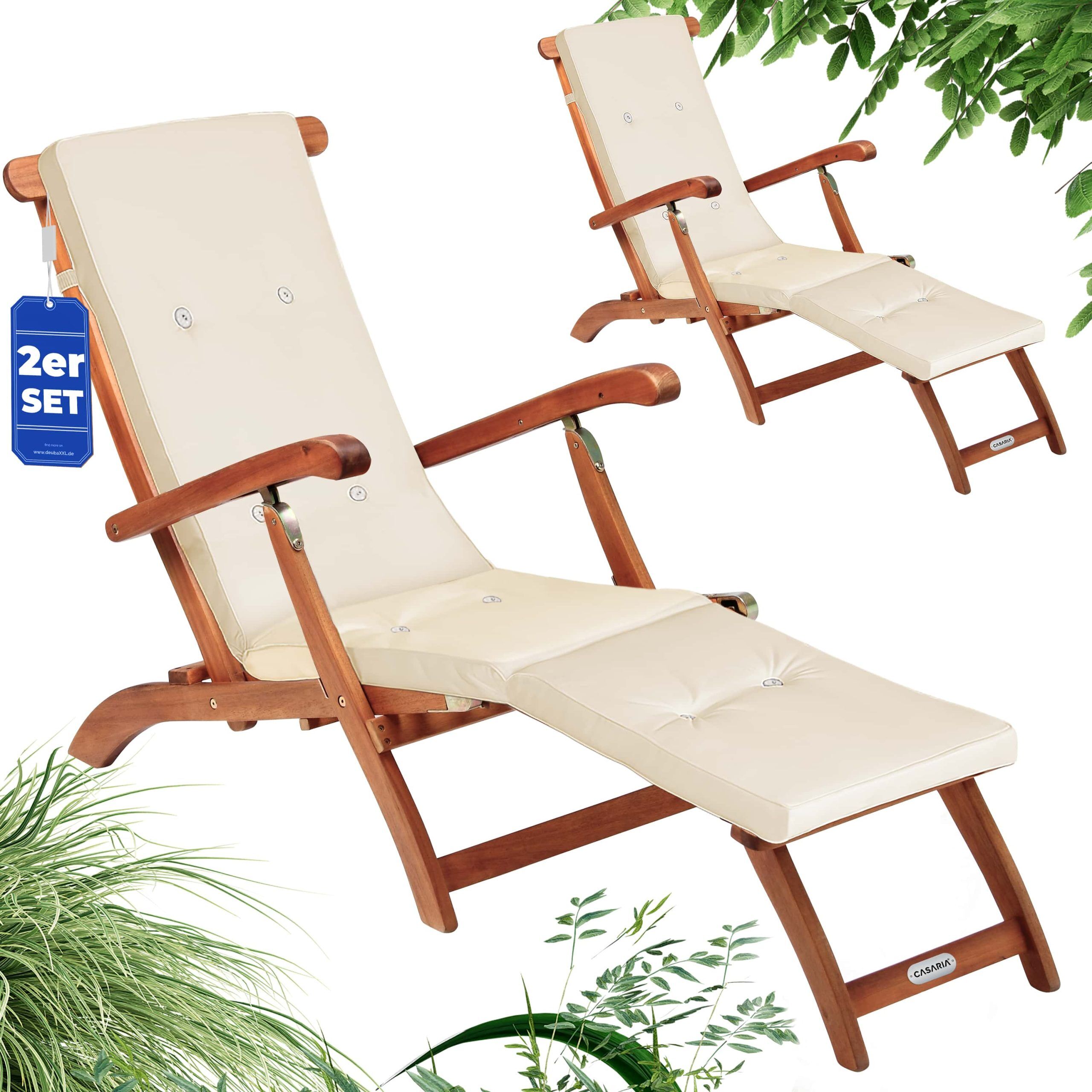 Gartenliege Queen Mary® 2er-Set Akazie FSC®-zertifiziert inkl Auflage Creme