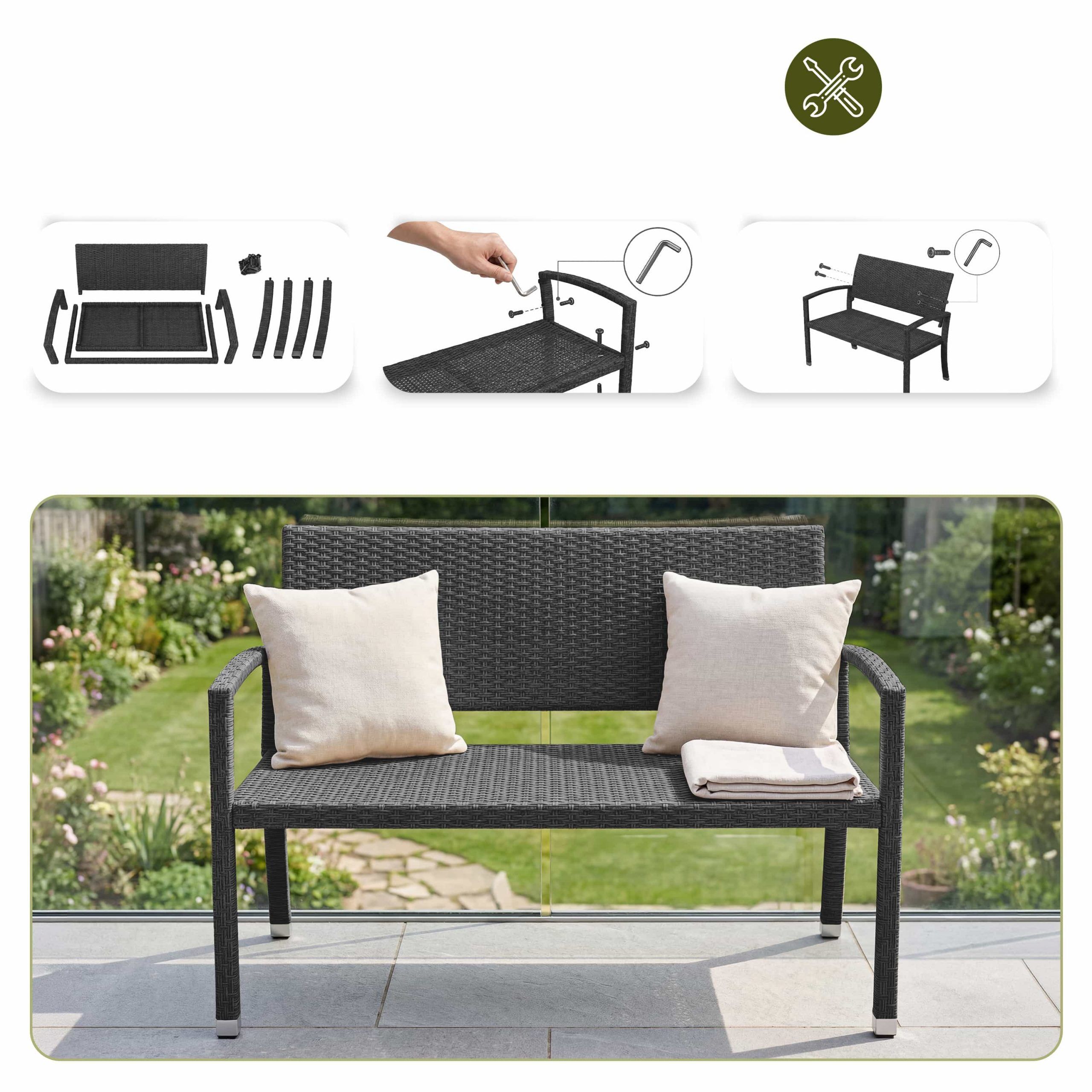 Polyrattan Gartenbank Schwarz 122x58x87cm