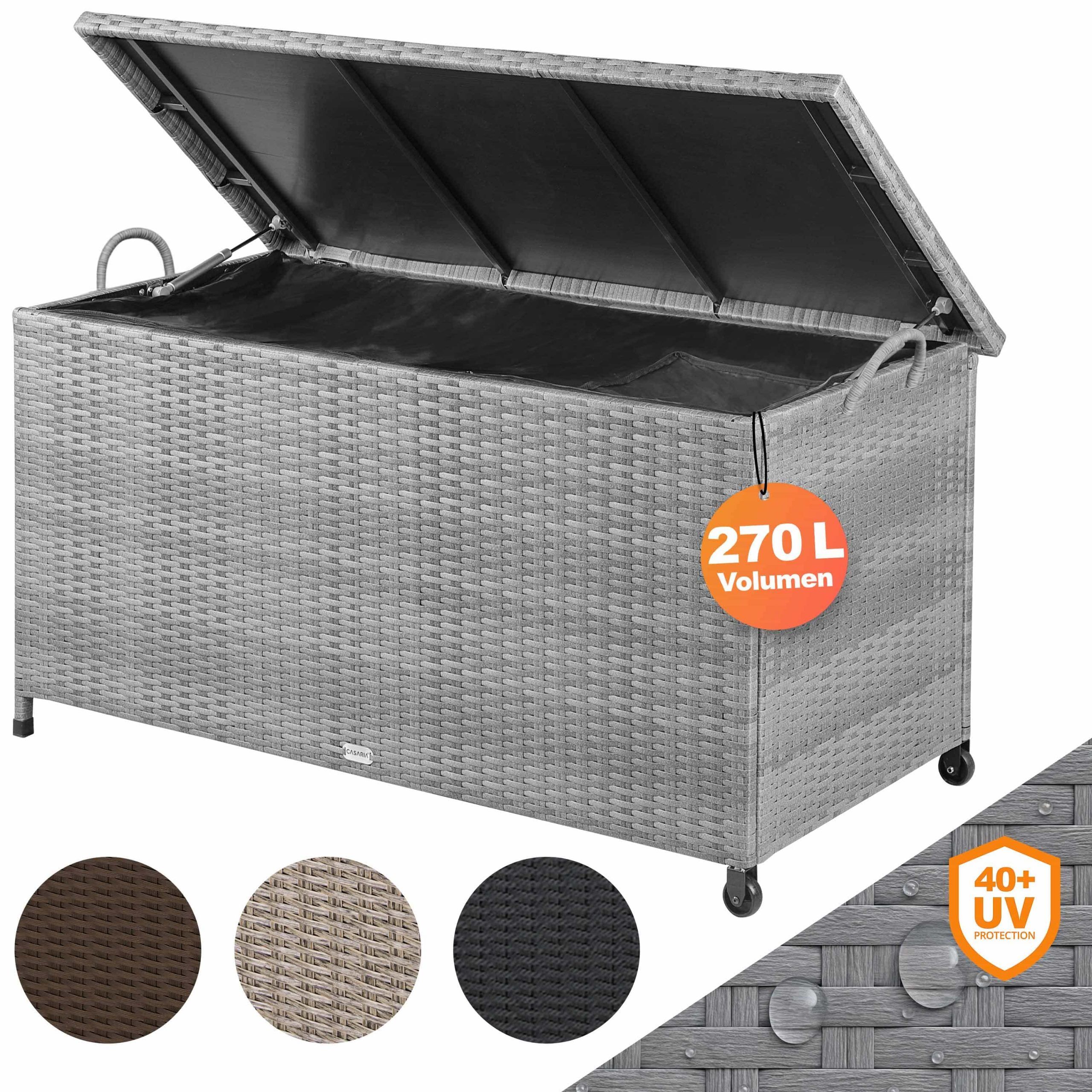 Gartenbox Polyrattan Grau 117x53x60cm mit Griffen + Rollen
