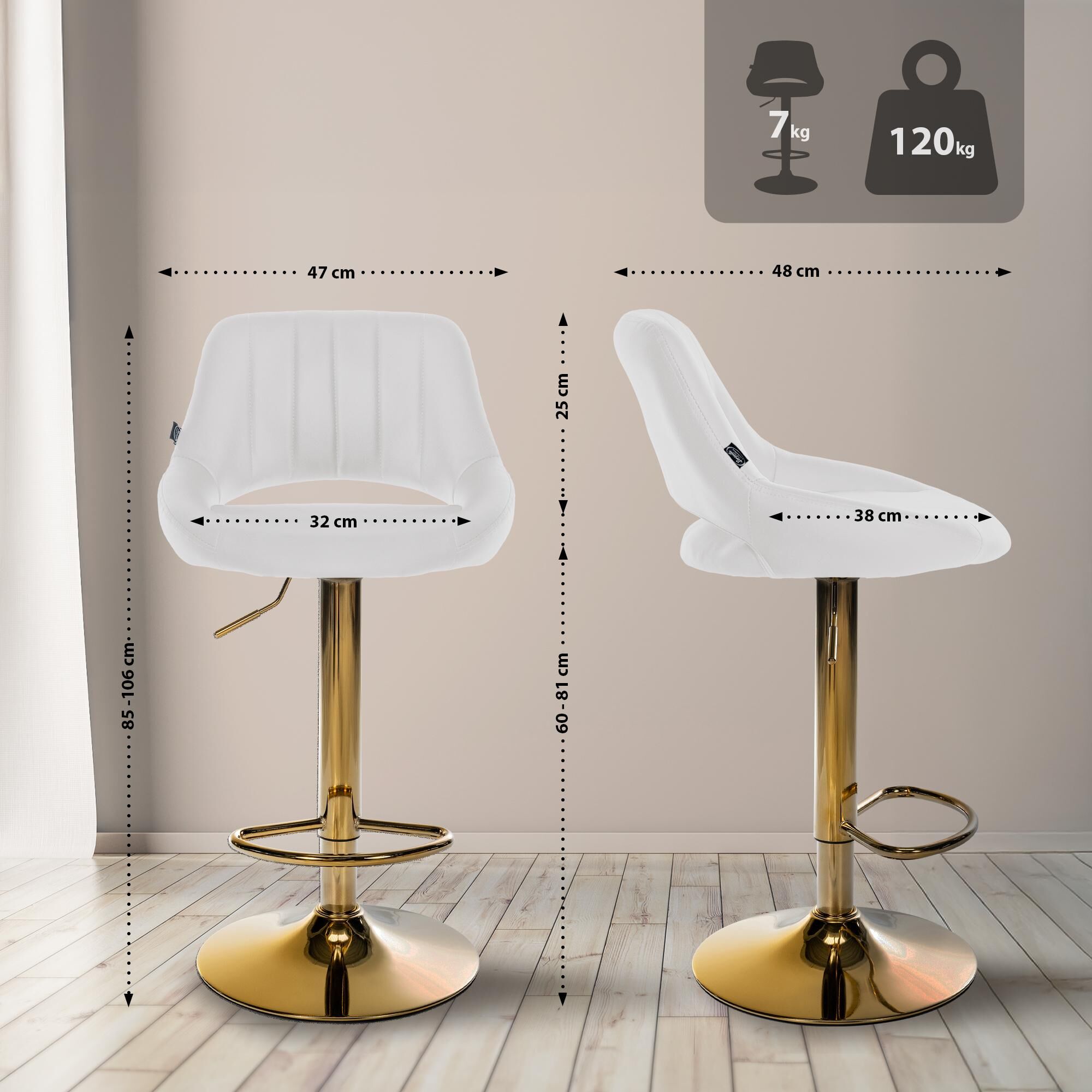 Barhocker Milet Kunstleder gold, weiß