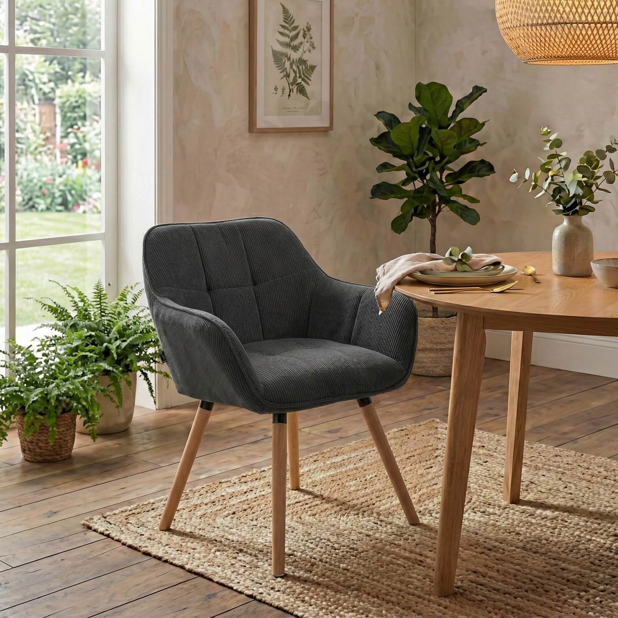 Esszimmerstuhl Vienna Cord natura, dunkelgrau