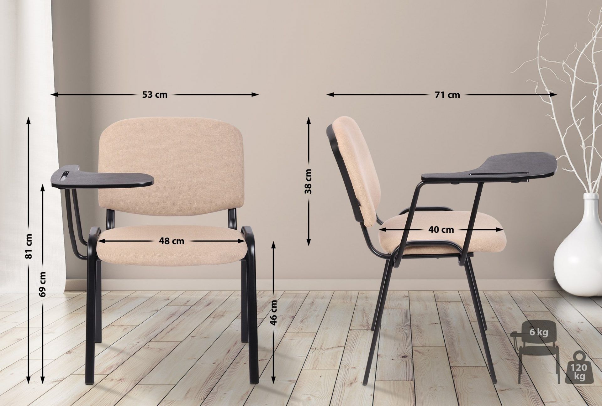 Stuhl Ken mit Klapptisch Stoff, creme