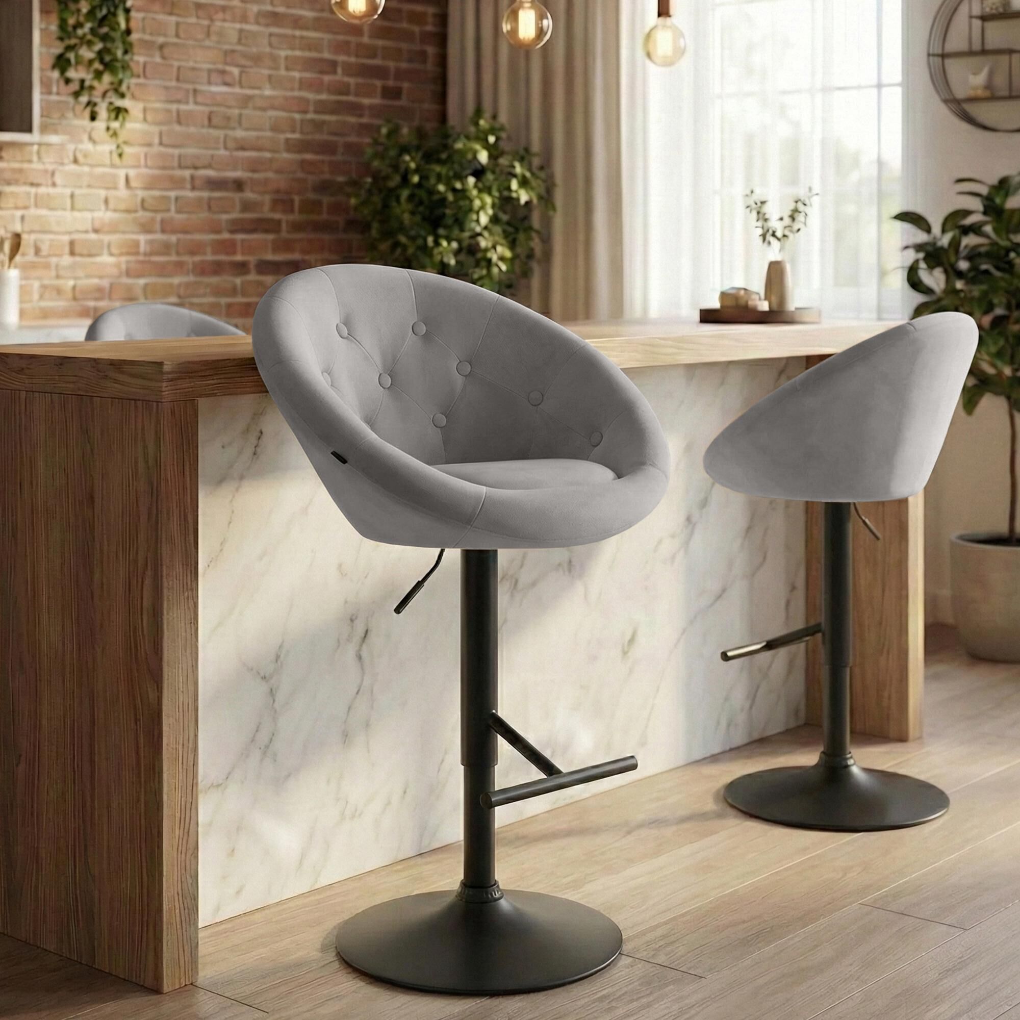 Barhocker London Samt schwarz, grau