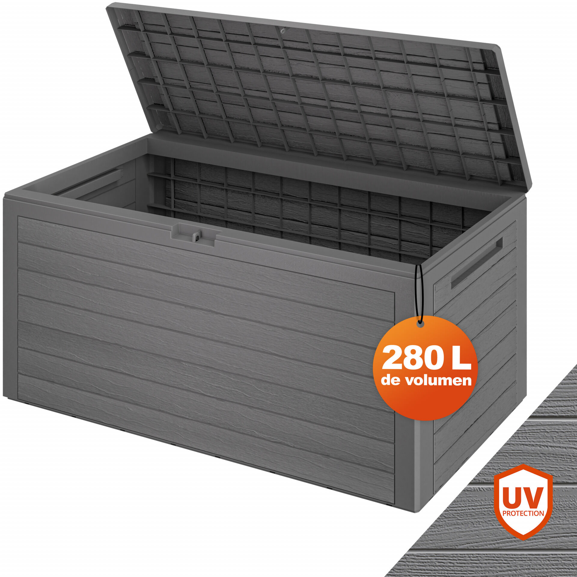 Gartenbox Woody 280L Grau Holzoptik wasserdicht