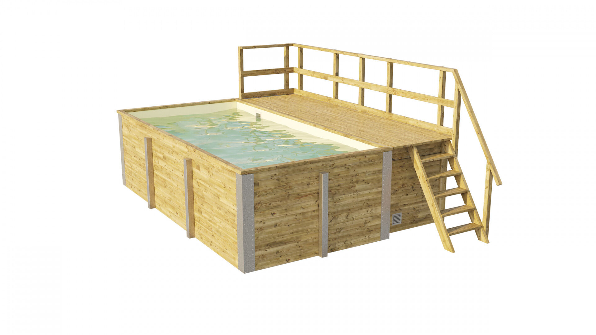 weka Massivholzpool 595 Gr. 1, Folie Sand, inkl. Technikraum/Sonnendeck und Sandfilteranlage, 6 Metallstützen