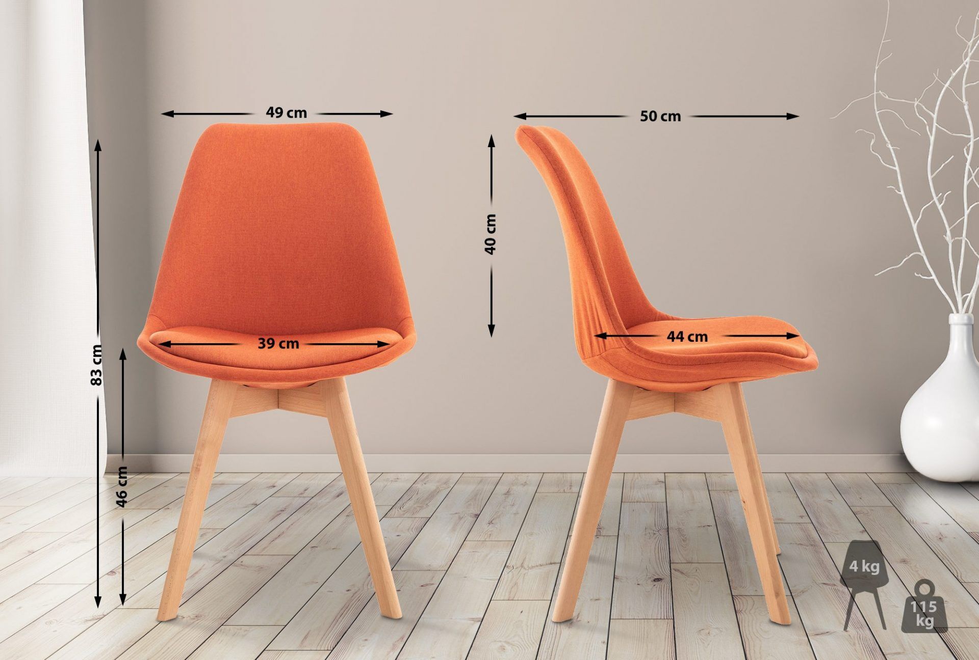 4er Set Stuhl Linares Stoff, orange