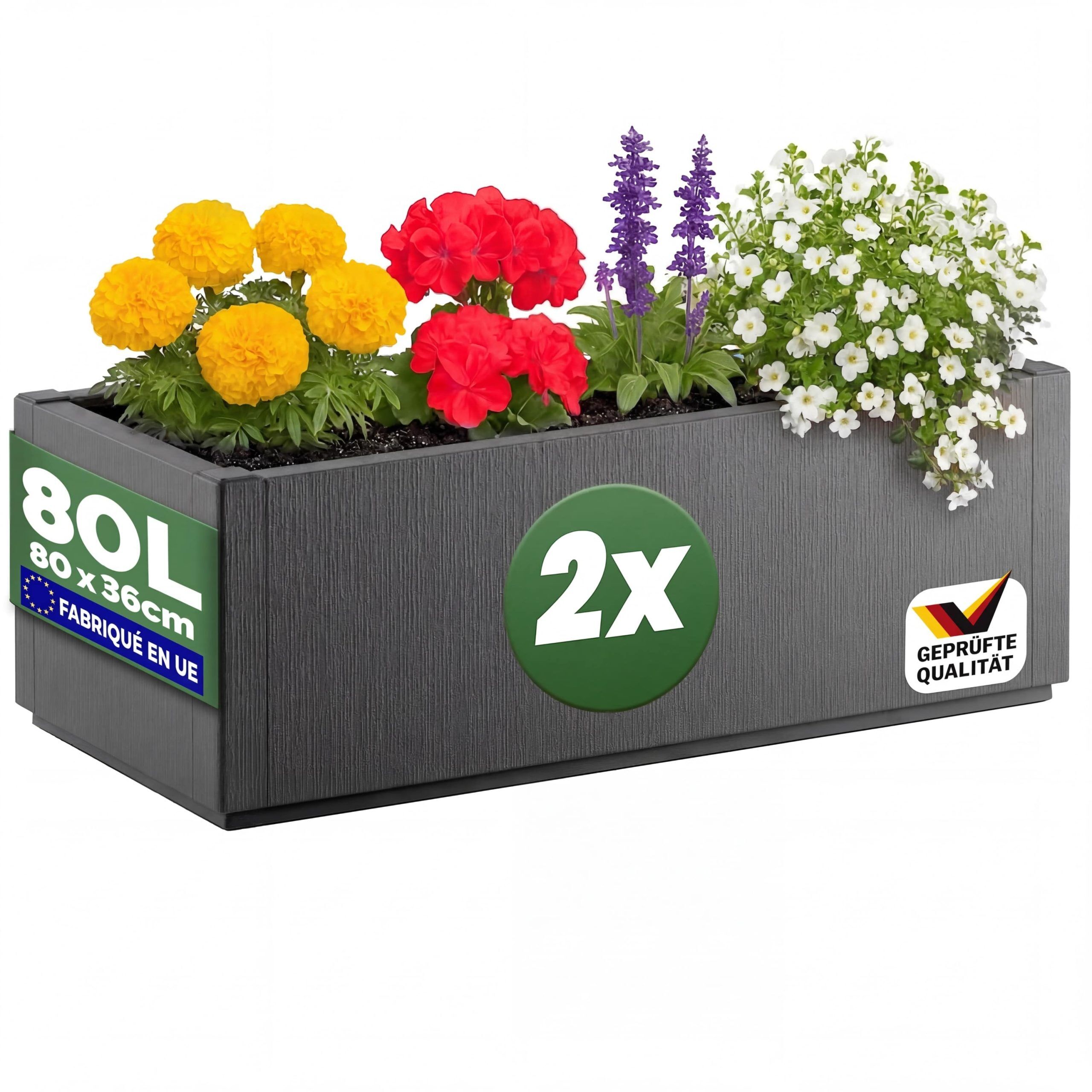 Blumentopf Ethica 2er-Set Anthrazit Kunststoff 80x36x36cm