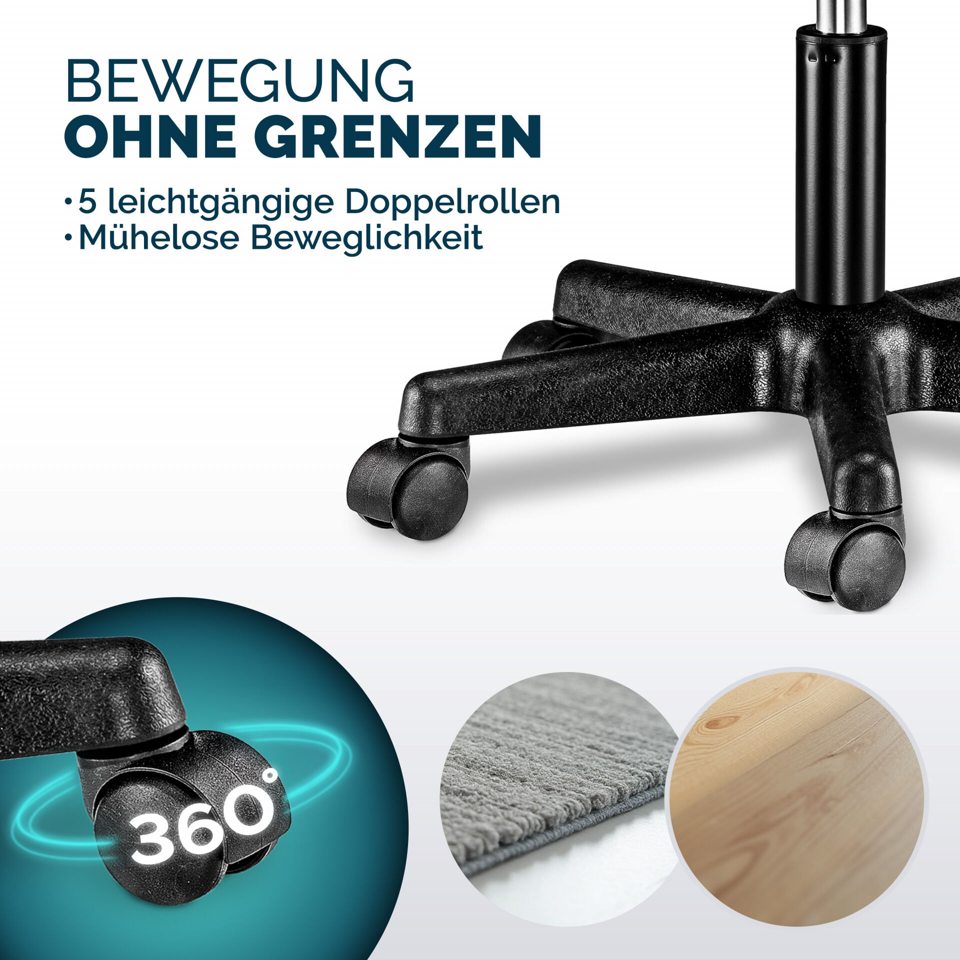 Rollhocker Kunstleder Schwarz 360° drehbar