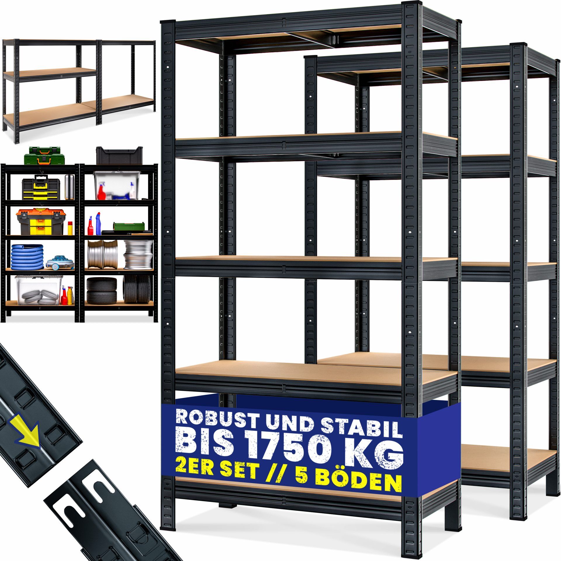 Schwerlastregal 2er-Set Schwarz 180x90x40cm pulverbeschichtet je 875kg