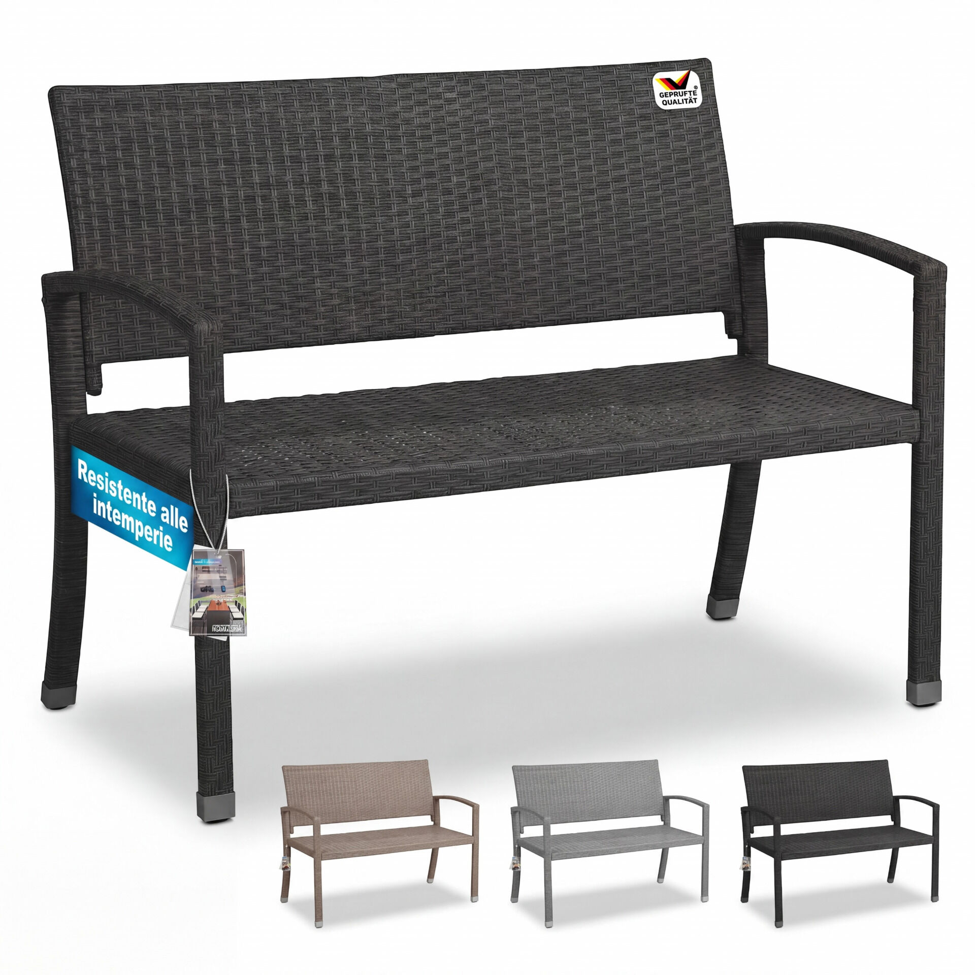 Polyrattan Gartenbank Schwarz 122x58x87cm