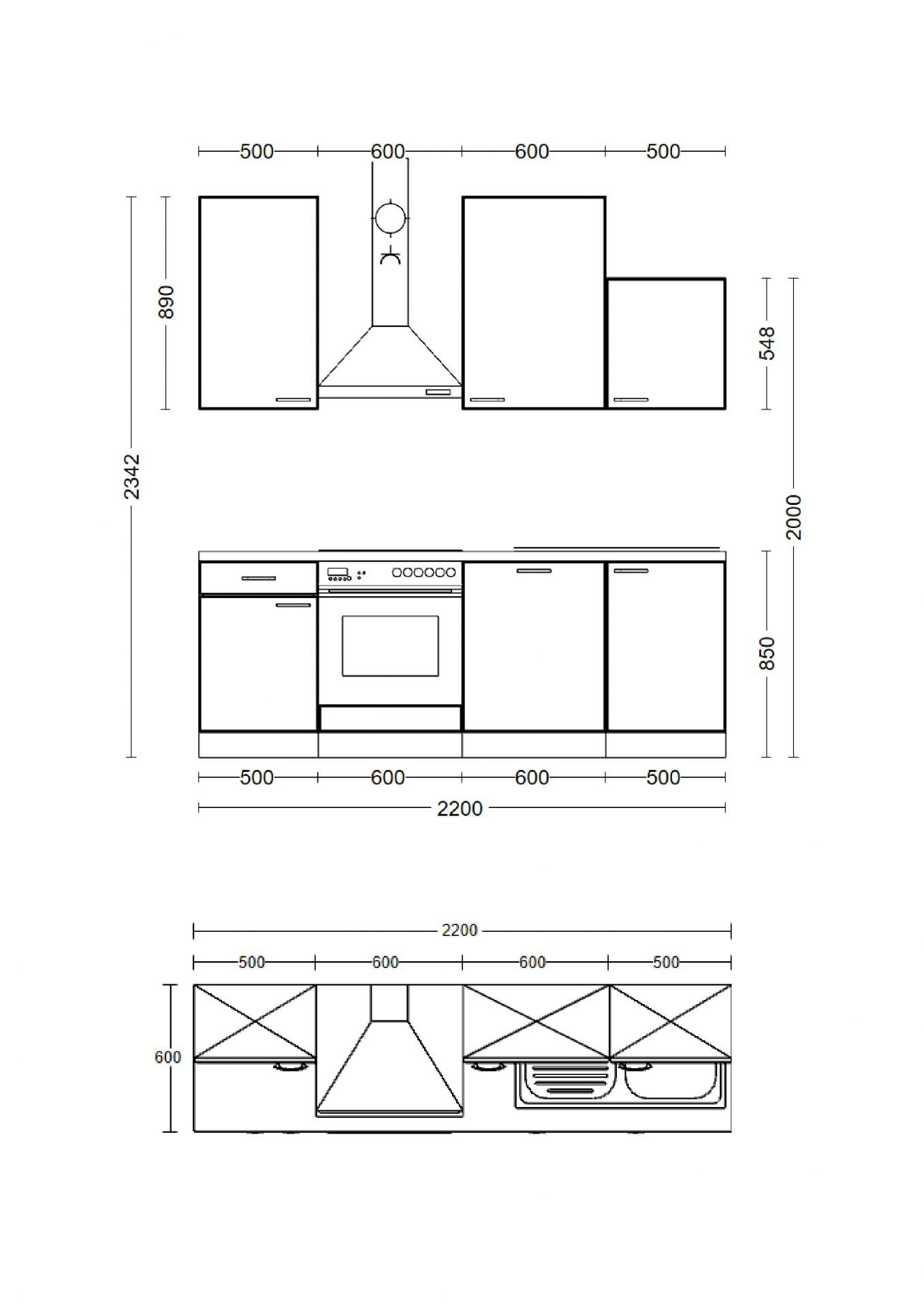 Küchenzeile CARA 220 cm mit E-Geräten