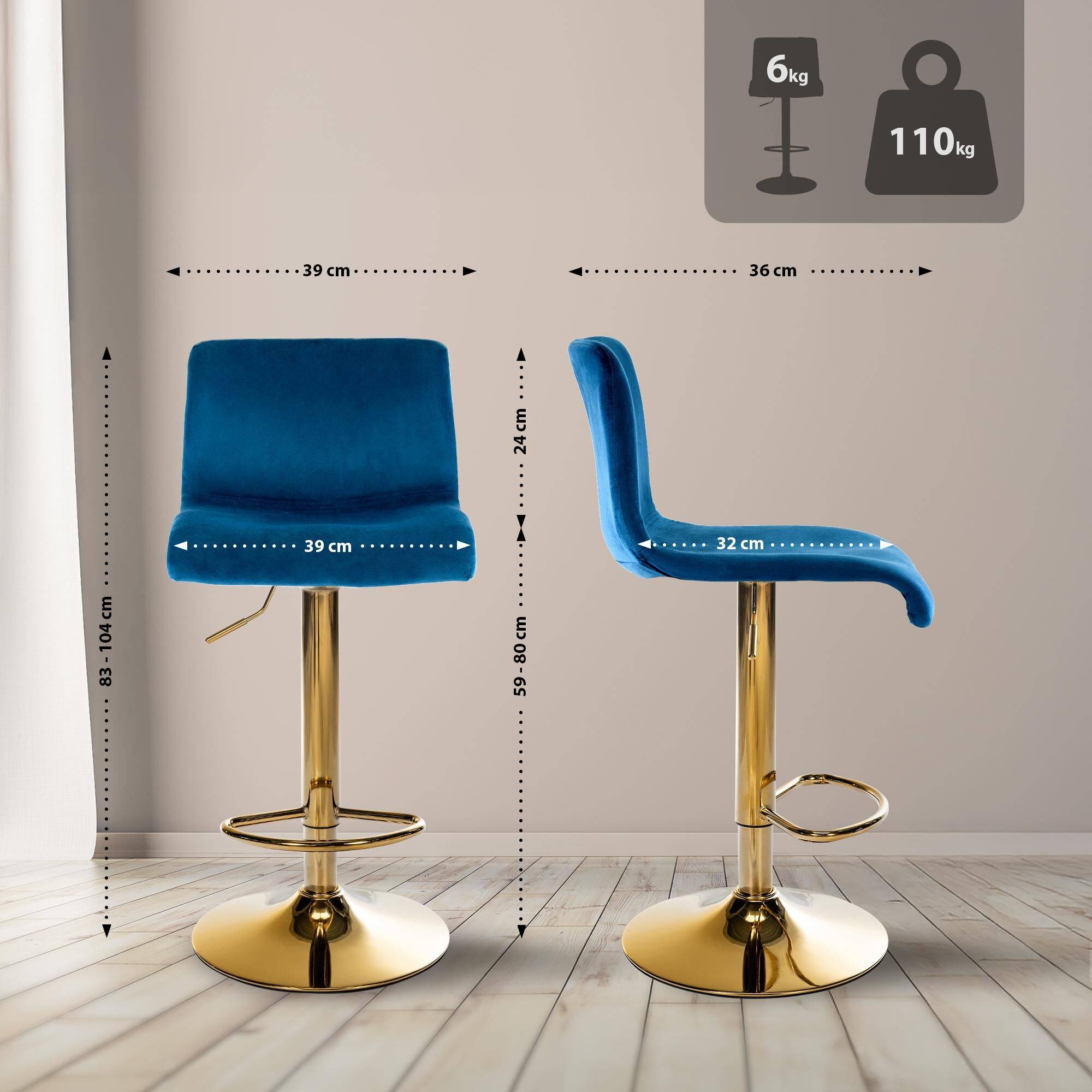 Barhocker Hoover Samt G, blau