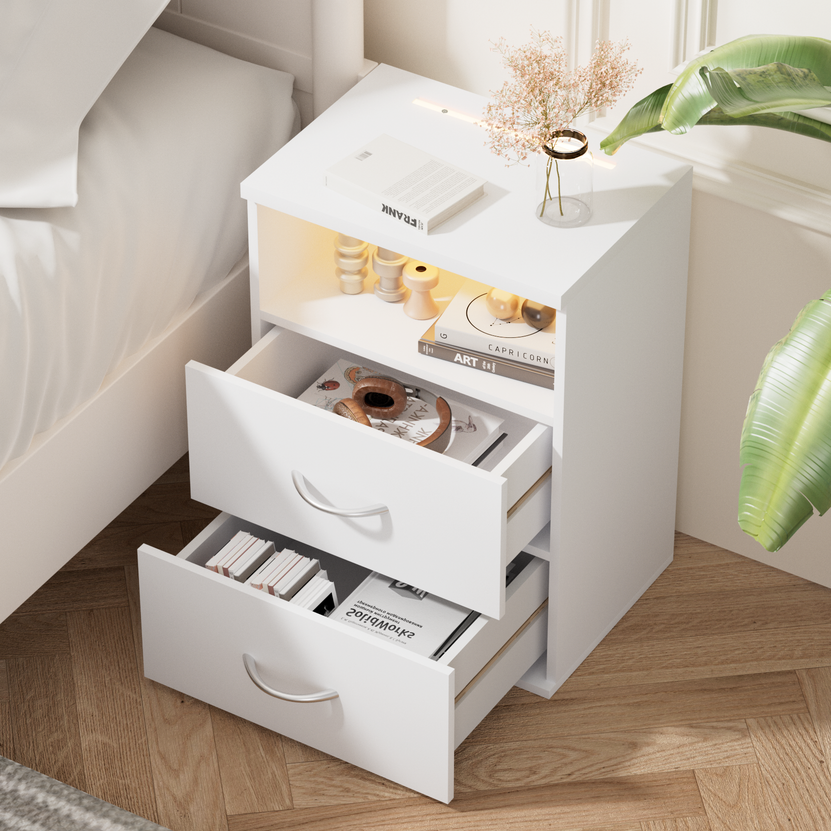 Nachttisch Jamie 2er-Set Weiß 55x40x28cm