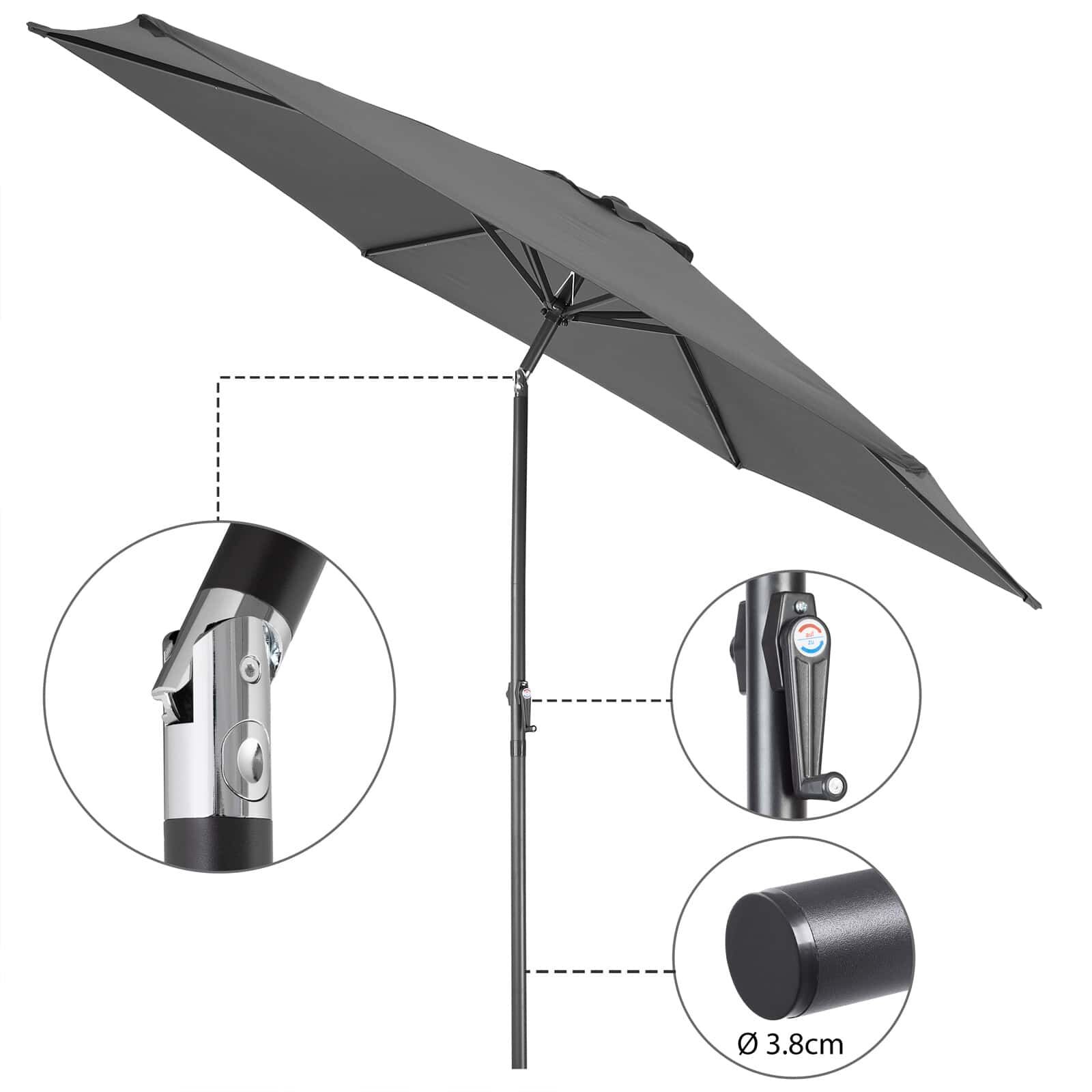 Sonnenschirm Anthrazit Alu Ø300cm UV-Schutz 80+
