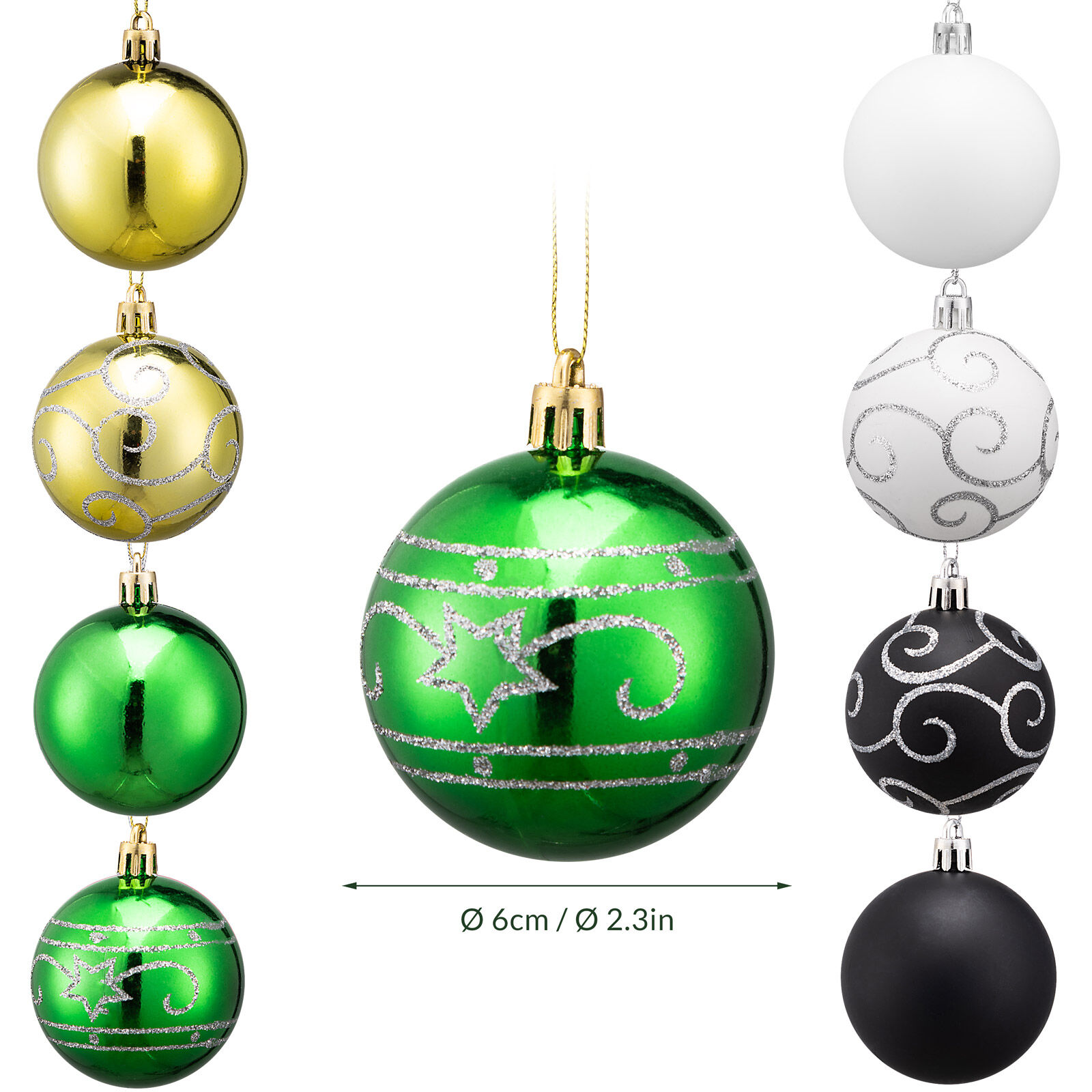 Weihnachtskugeln Bunt 24 tlg in matt glänzend + glitzernd
