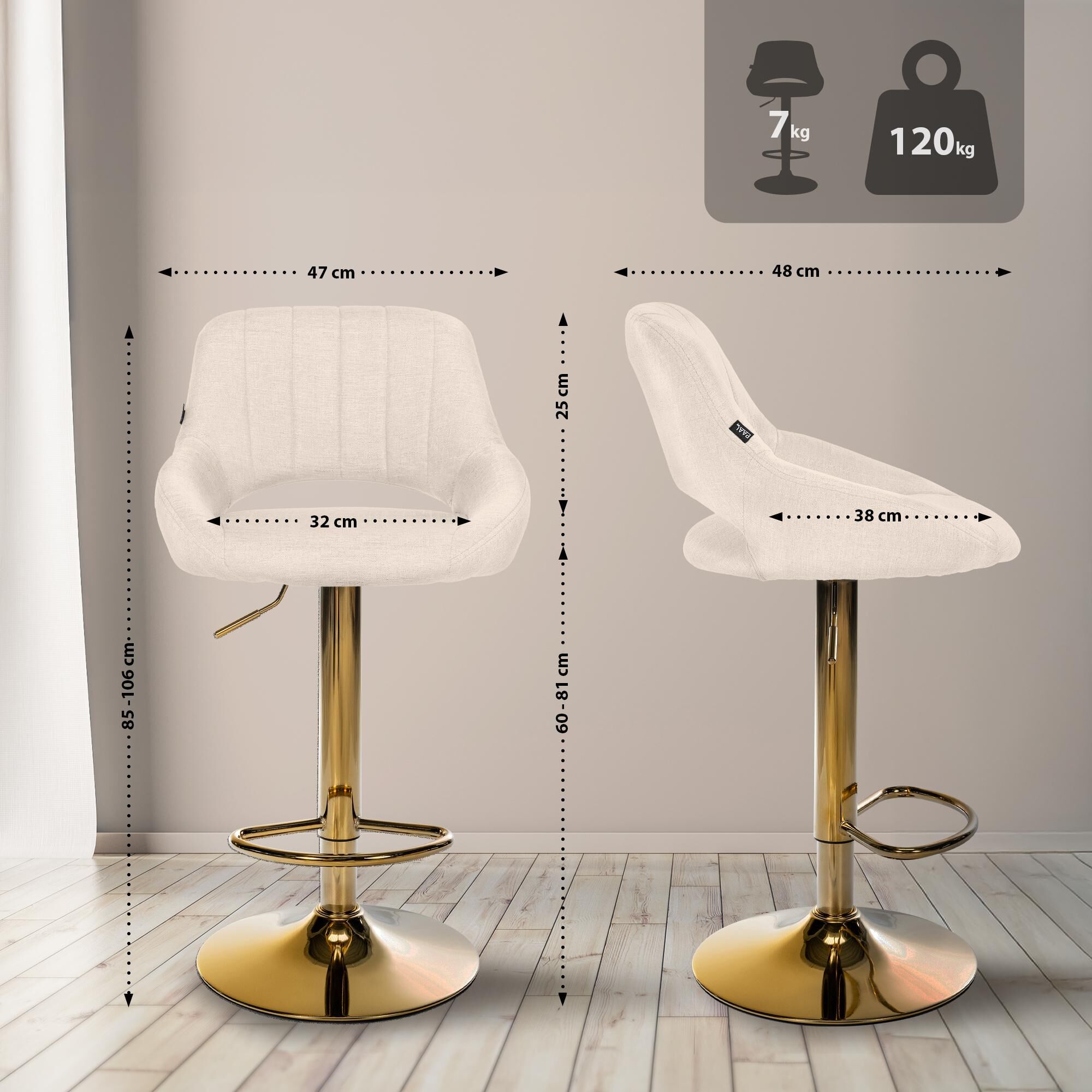 2er Set Barhocker Milet Stoff G, creme