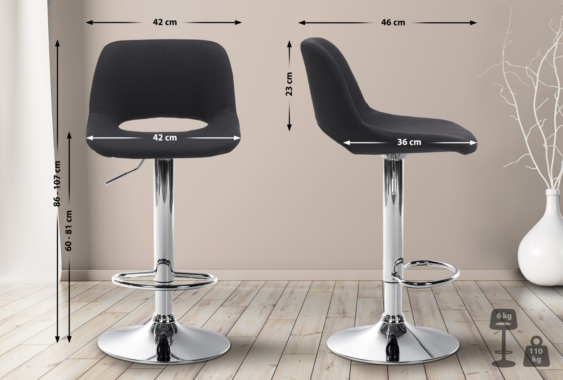 Barhocker Camden Stoff chrom, schwarz