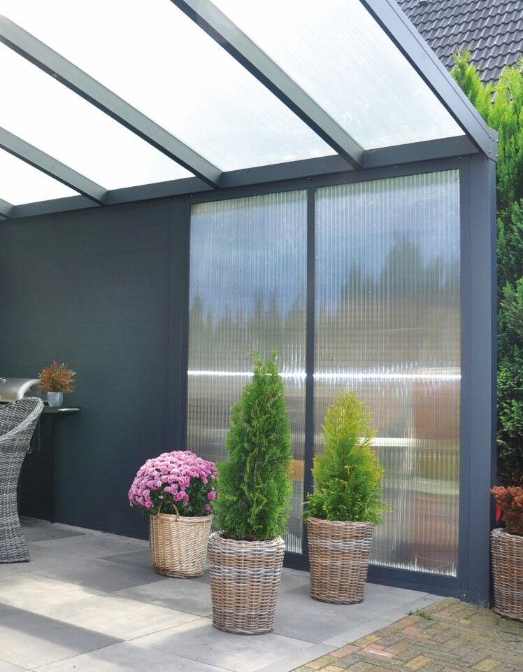Seitenwand aus Polycarbonat anthrazit opal 2 m