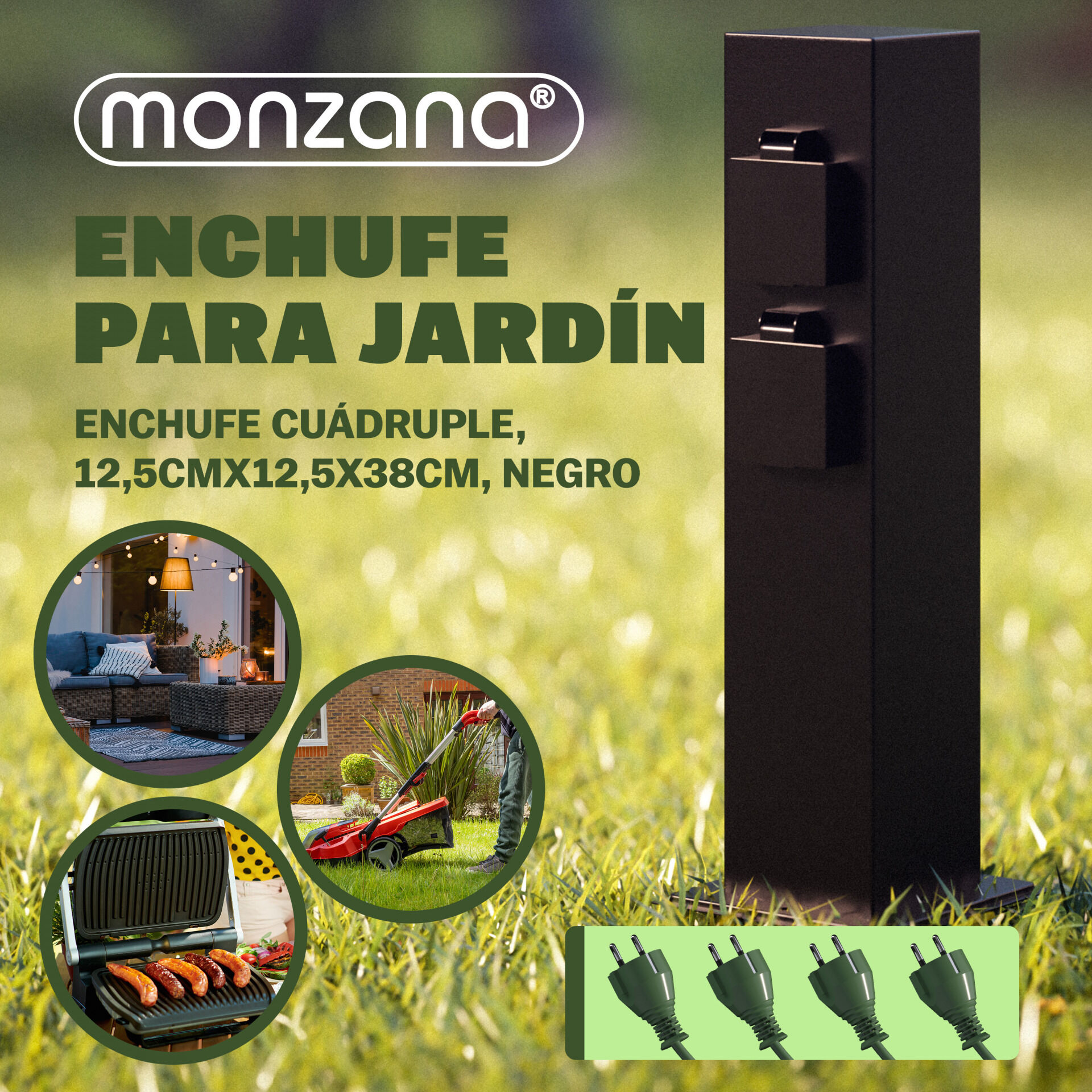 Gartensteckdose Schwarz 4er-Stecker 38x12,5x12,5cm