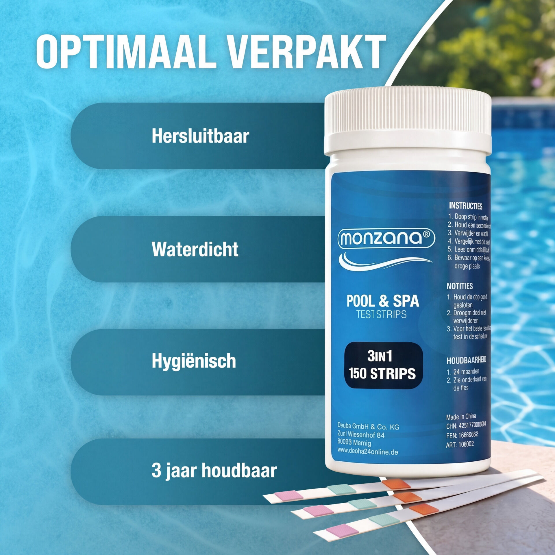 Pool Teststreifen 3in1 Wassertester 150 Stück für Pool Schwimmbad Whirlpool Spa chemisch pH Chlor Alkalinität